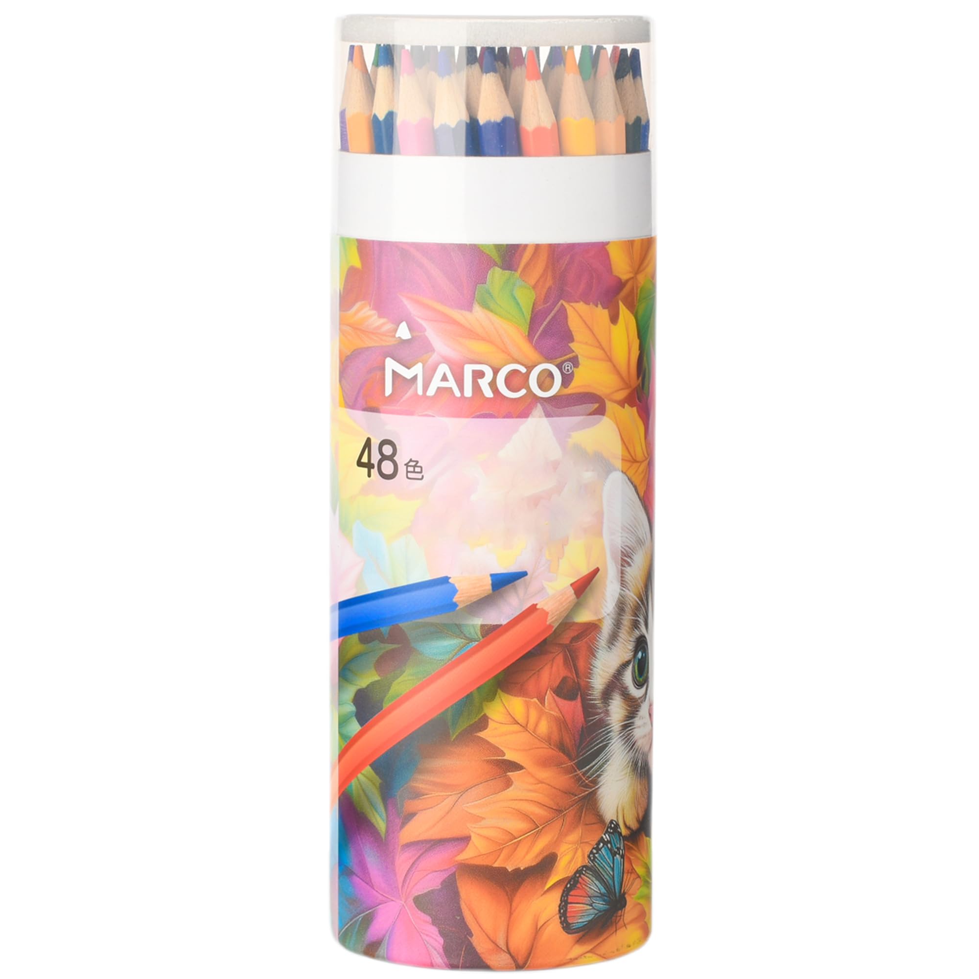 MARCO Colouring Pencils, 48 Colours Oil Colouring Pencils for Adults, Colouring Pencils Children - Hexagonal Shape, Pre-Sharpened & Shatterproof, Pencil Set in Pen Cup - Ideal for Children, Students