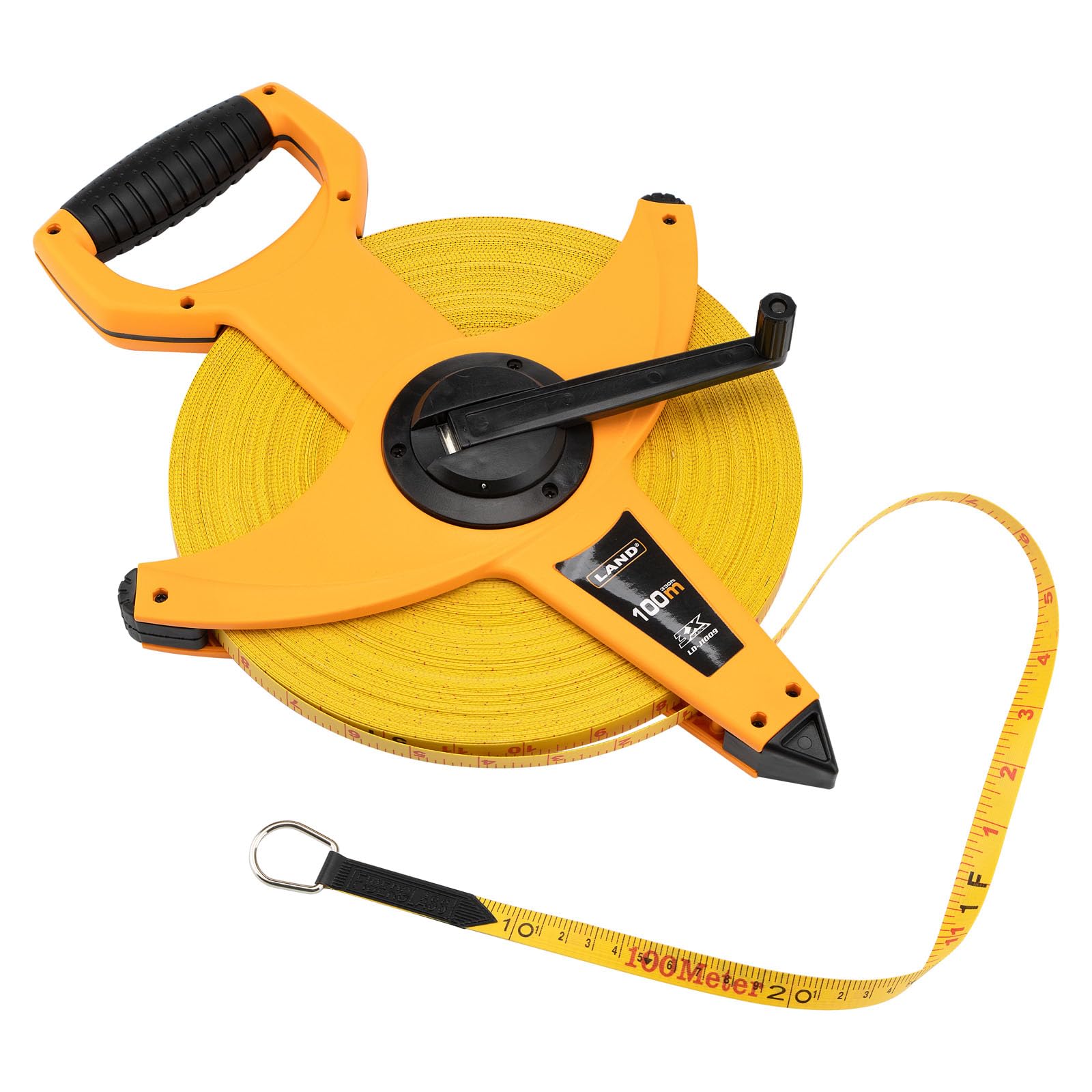 LAND 330FT/100M Heavy Duty Fiberglass Tape Measure - 1/2-Inch Wide, Dual Inch/Metric Scale, Durable Open Reel Measuring Tape for Surveying, Engineering, Runway Construction