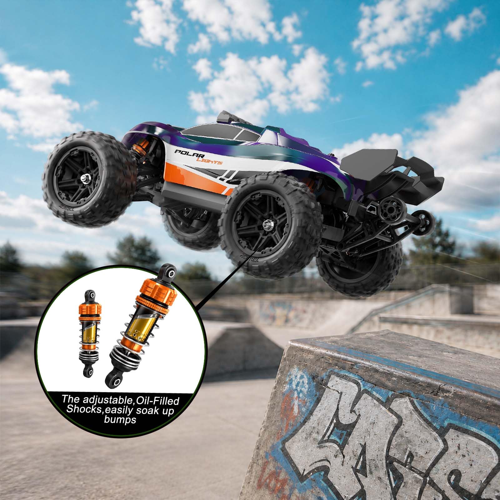 Coche Teledirigido Adultos 1:14 Brushless Coche RC/RC Car 4WD 52 km/h, Amortiguadores Hidráulicos, Transmisión Metálica, 2 Baterías 1500mAh, 2 Juegos de Neumáticos, LED, Upgrade 3S hasta 70 km/h