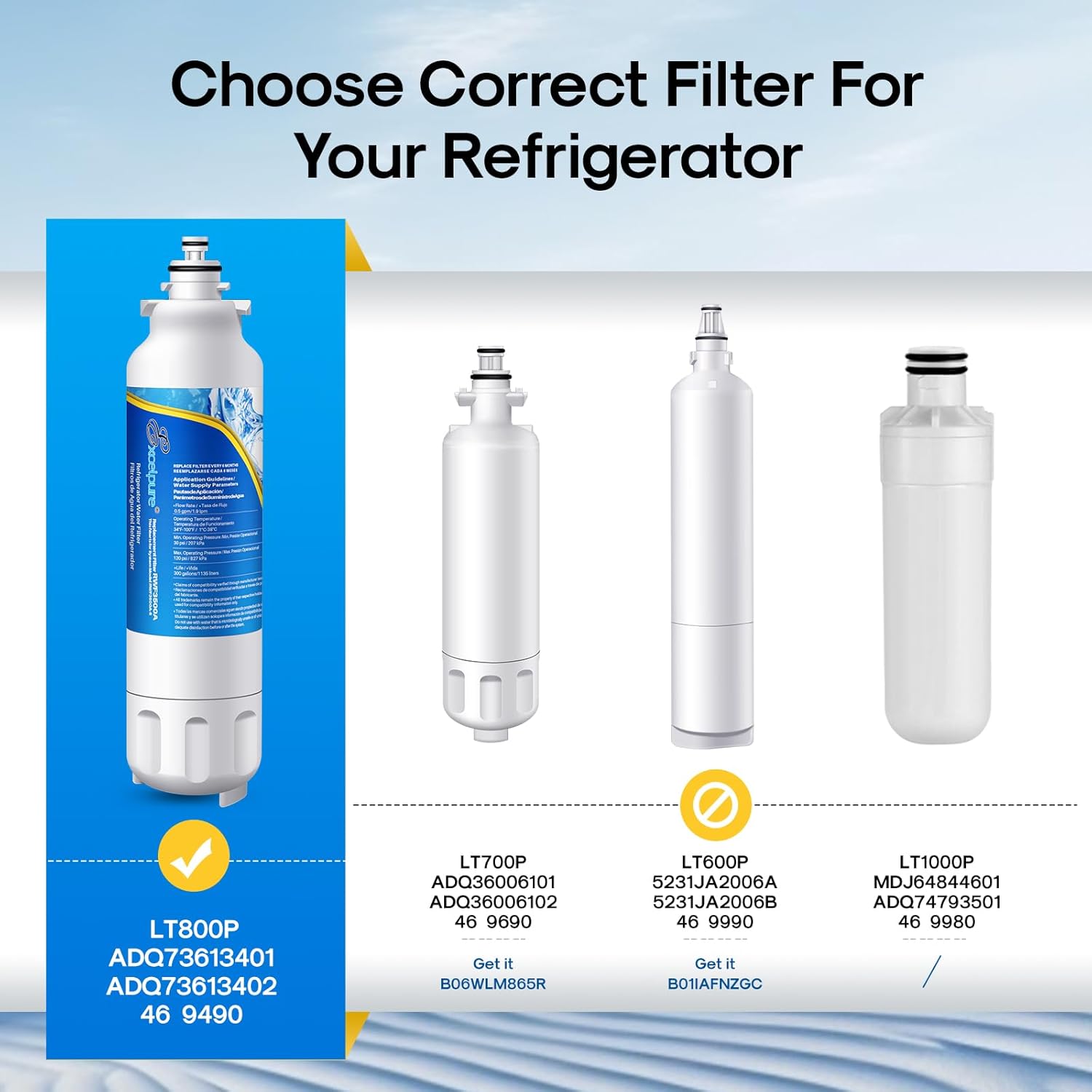 EXCELPURE ADQ73613401 Refrigerator Water Filter Replacement for LG LT800P, LT800PC, ADQ736134, ADQ73613402, Kenmore 9490,46-9490, LSXS26326S, LSXS26366S, LMXS30776S, LMXC23746S, RWF3500A 3PACK