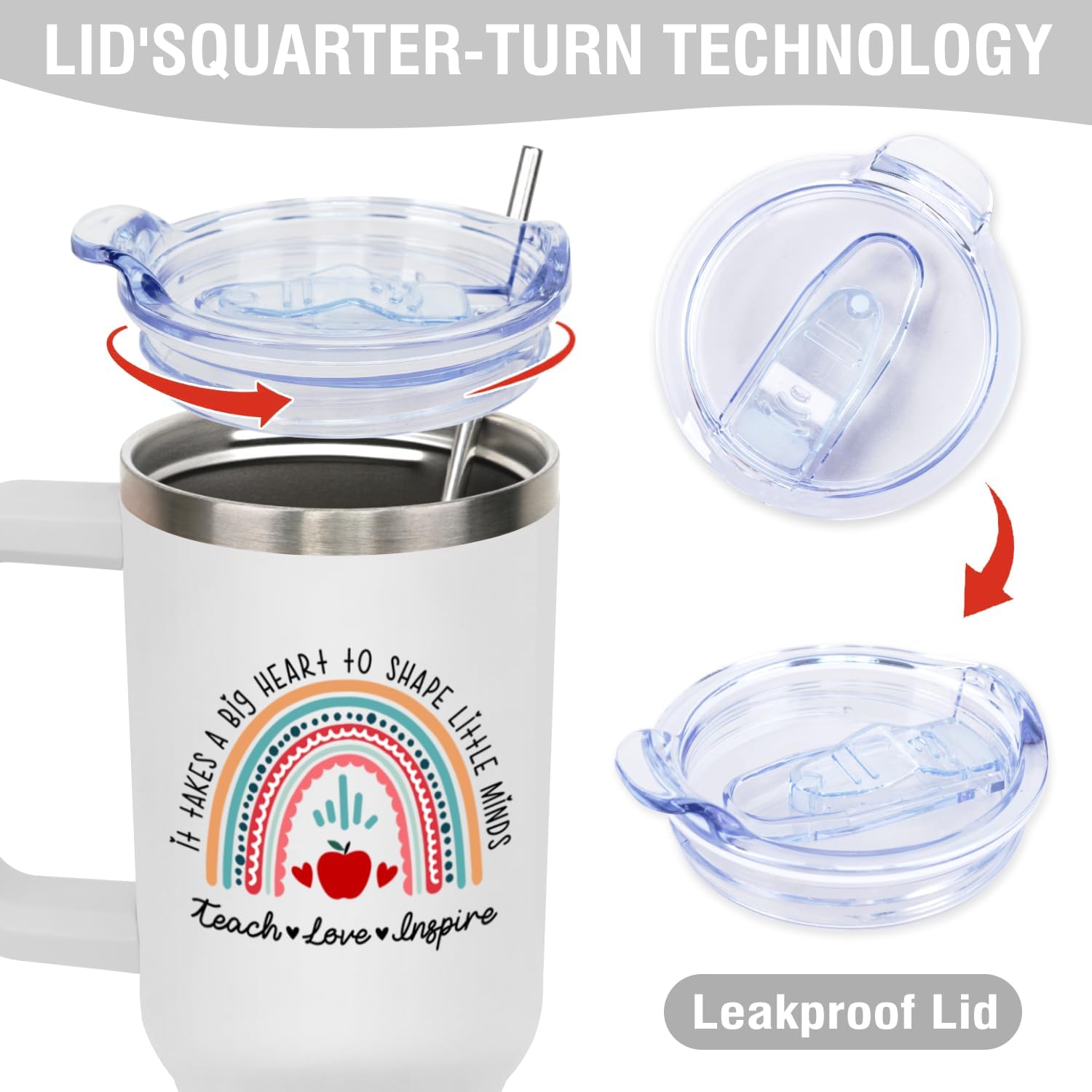 Gifts for Teachers, Teacher Appreciation Gifts for Women Men, It Takes a Big Heart 40oz Tumbler with Handle, Best Thank You Gift for Teacher's Day, Back To School, Birthday, Retirement, Christmas - Image 8