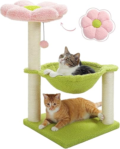 Miniatura 1 de Árbol de flores para gatos, torre para gatos de 28 pulgadas con acogedora perca de flores, hamaca grande para gatos pequeños de interior, bonito
