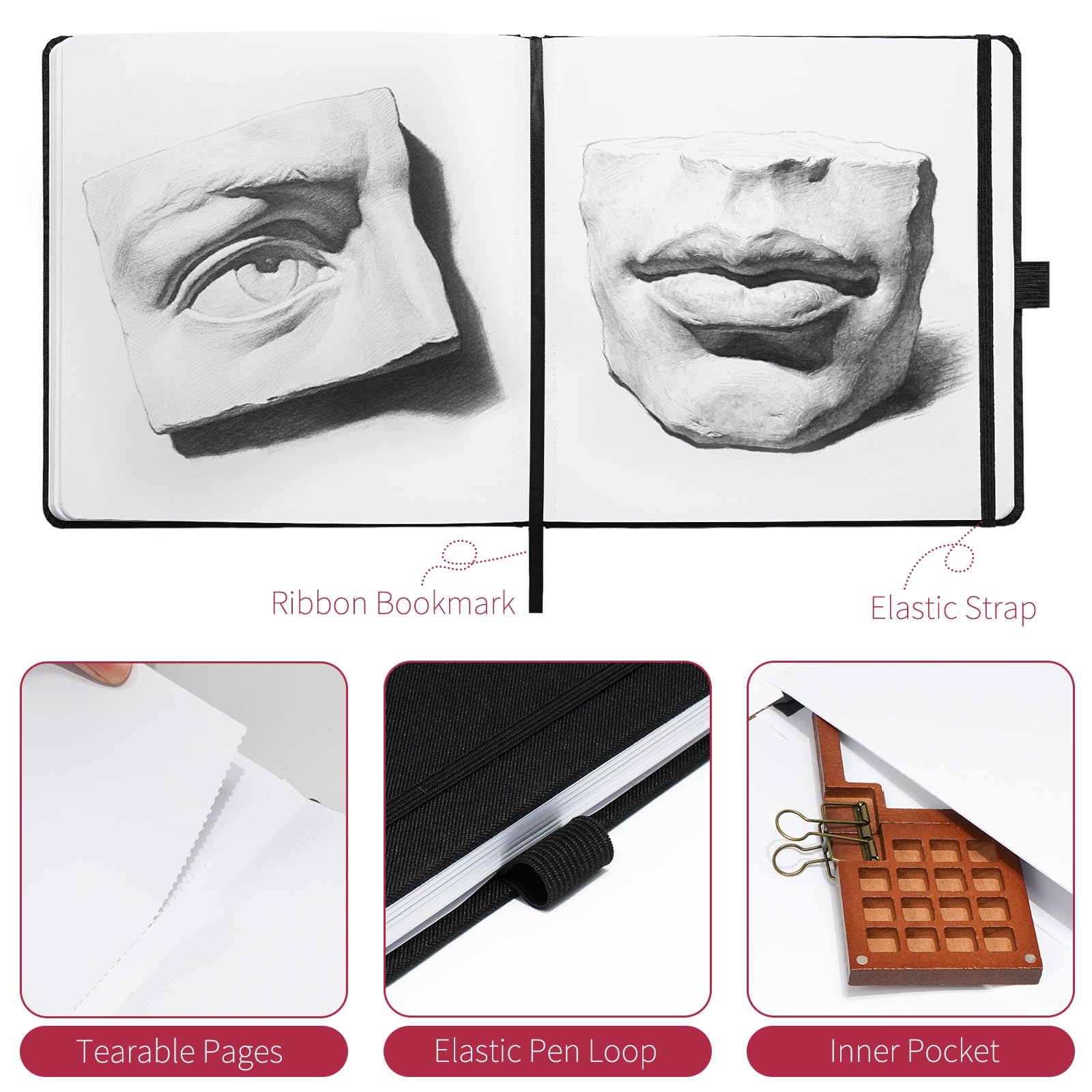 Vienrose Libros de bocetos de 8.3 x 8.3 pulgadas, tapa de lino, libro de bocetos con papel sin ácidos, bloc de dibujo para niños, principiantes y profesionales, suministros de arte para adultos y