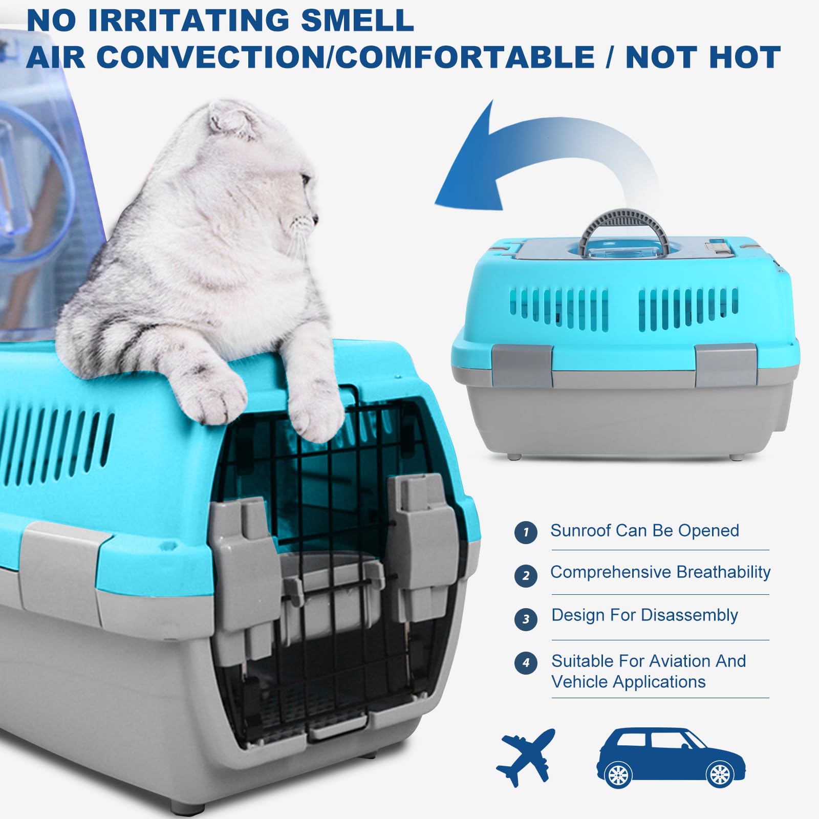 PETCUTE Transportín para Perro y Gato Pequño 48x32x30CM, Duradero Transportín para Perros con Cómodo Mango y Tazón,Resistente y Fácil de Montar,Transportín para Mascotas,Rejillas de Ventilación