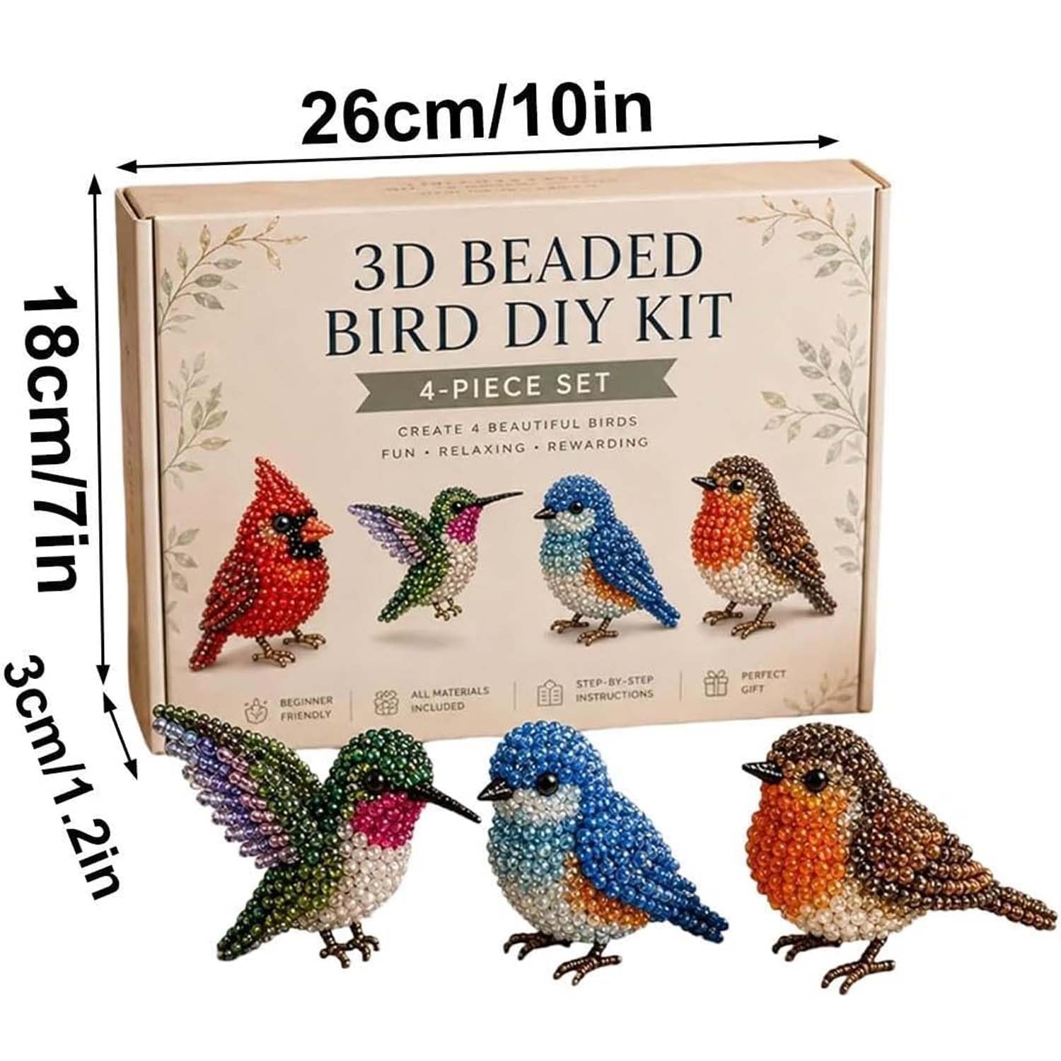 YUNFAN Tiny 3D Beaded Animal DIY Kit,Cute Bird & Animal Beading Craft Set, Handmade Creative Jewelry Art Craft Kit with Colorful Bead and Instructions,4 Cute Desig,for Adults,Beginners (Cat)