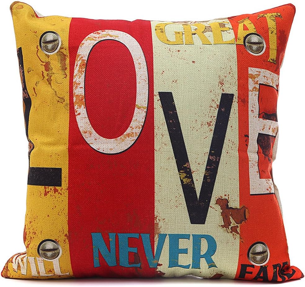 Mesllings Square LOVE Theme Cotton Throw Pillow Case Distressed Vintage Cushion Cover 18 x 18 - Pillow cover Decorative (18 x 18 inch, LOVE)