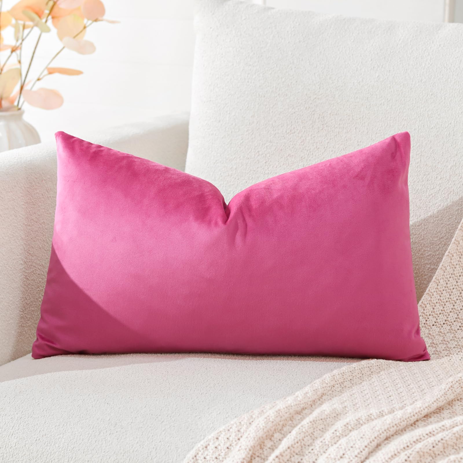 Artscope Fundas de Cojines de Terciopelo Decorativas Cuadradas Color Solido 30x50cm para Decoración del Hogar Sofá Dormitorio Coche Rojo Rosa