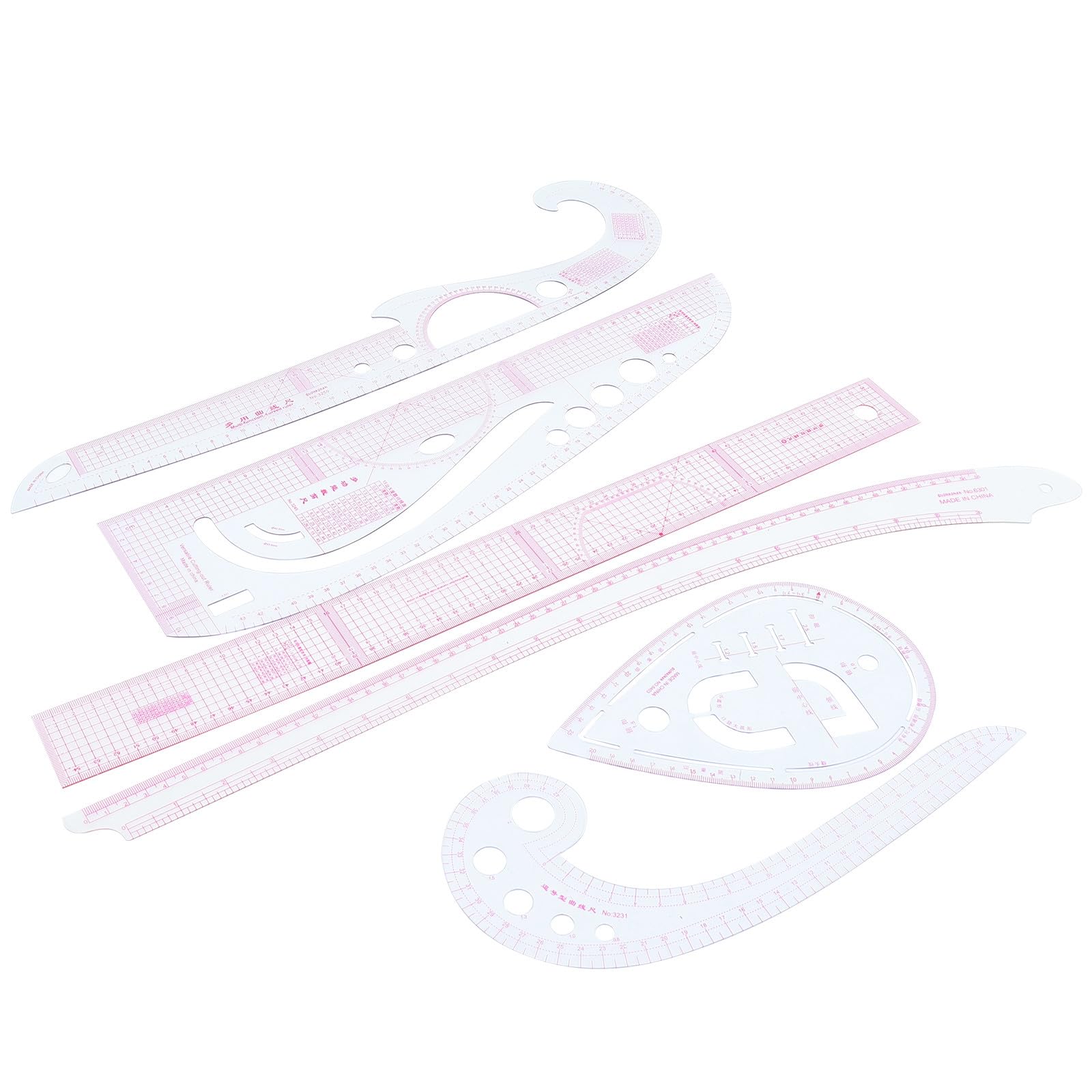 Kit de Regla de Costura Multifuncional de Precisión para Corte y Patronaje Material Pet y 6 Piezas Adecuado para Confección de Ropa y Sastrería