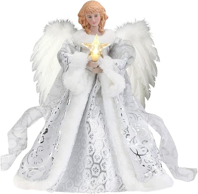 Christmas Tree Topper Angel - Christmas Angel Tree Topper With Moving Wings - Angel Topper Christmas Tree Decorations - Tree Top Angel - Angel Xm-as Tree Topper - Angel For Top Of Christmas Tree