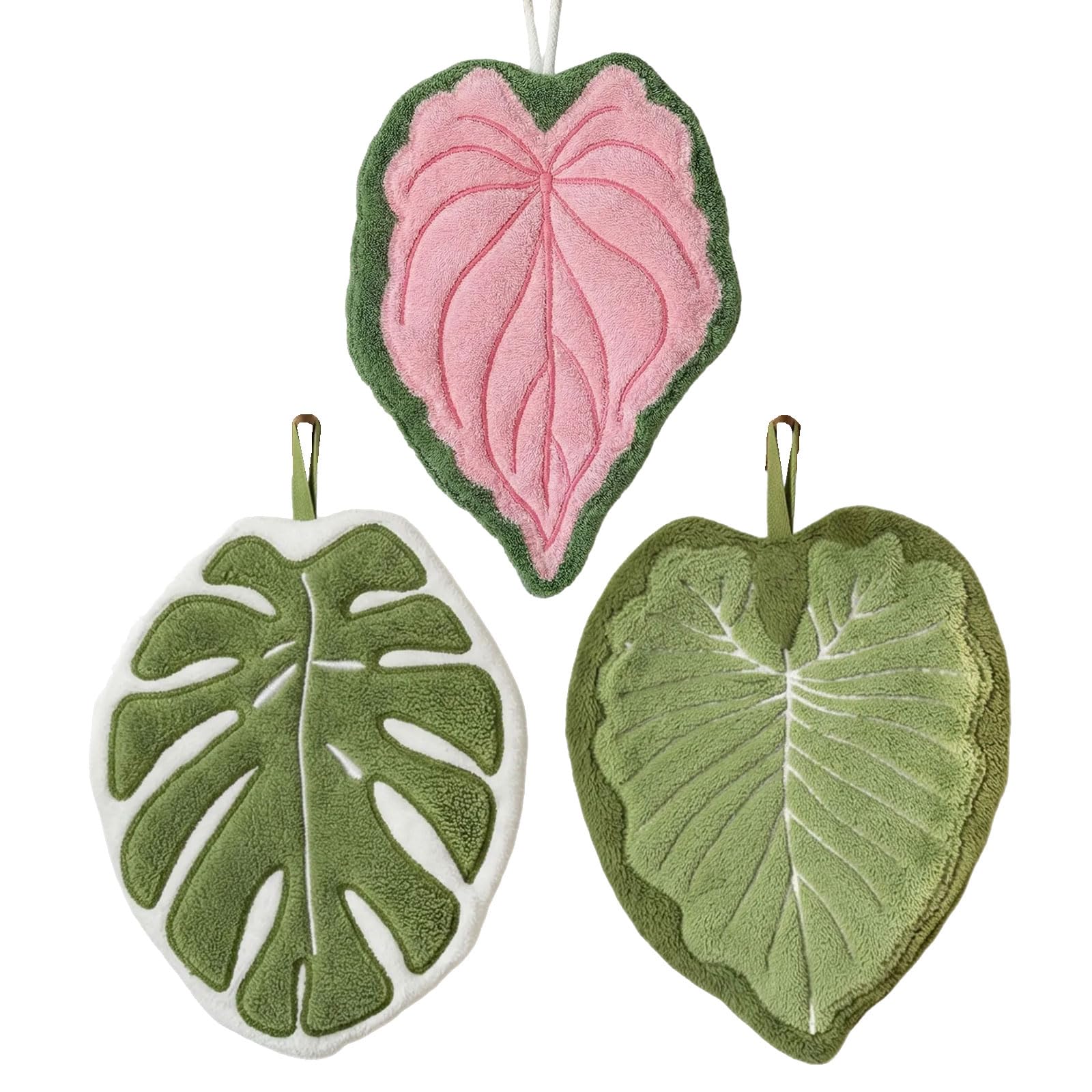 Hsyzygian Of 3 Leaves Shape Hand Towels with Hanging Loop Highly Absorbent Corals Fleece for Kitchen & Bathroom Use Absorbent Fleece Hand Towel