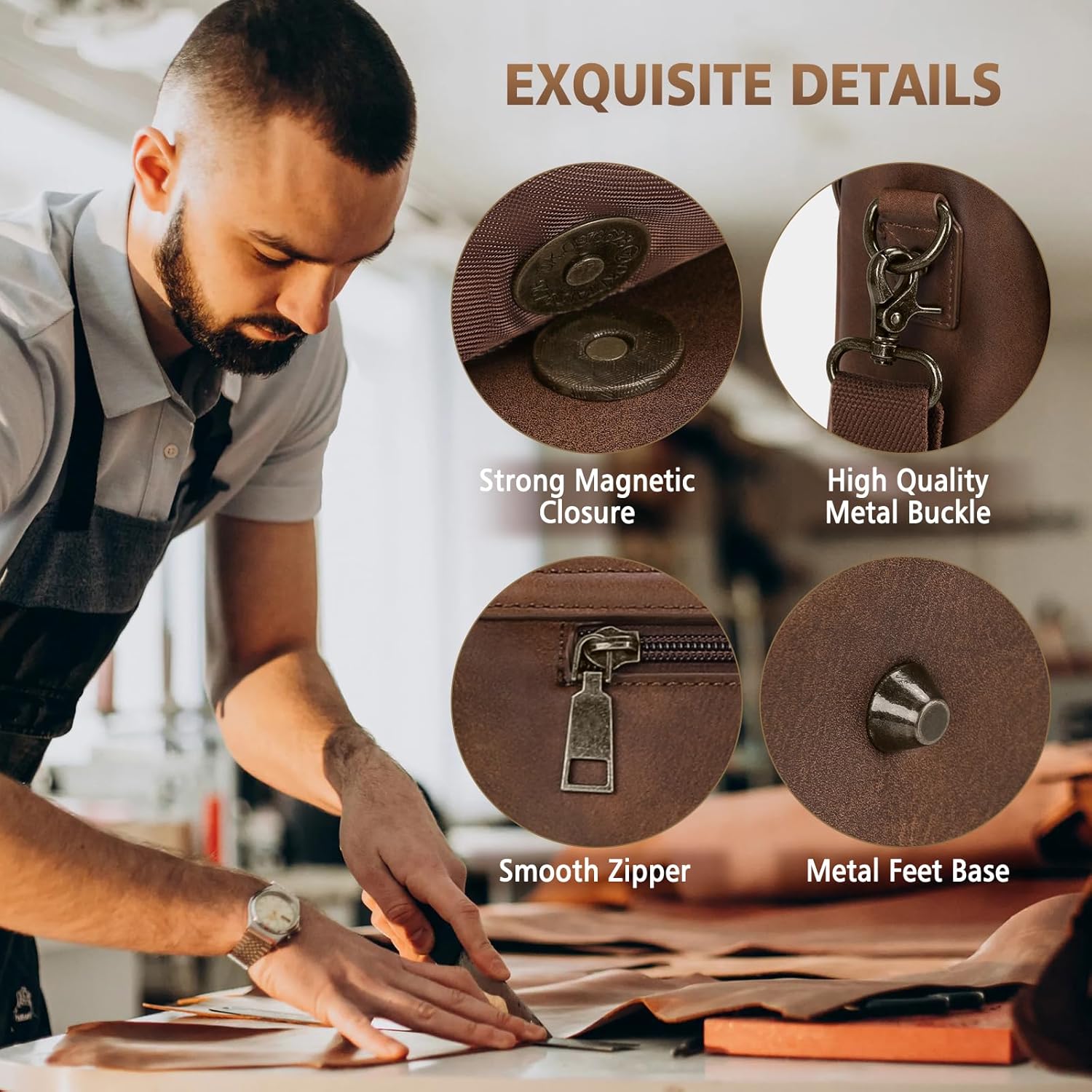 RAINSMORE Leather Messenger Bag for Men 15.6 Inch Laptop Bag Vintage Briefcase Large Computer Bag Satchel Shoulder Bag For College, Work, Business, Office, Brown - Image 6