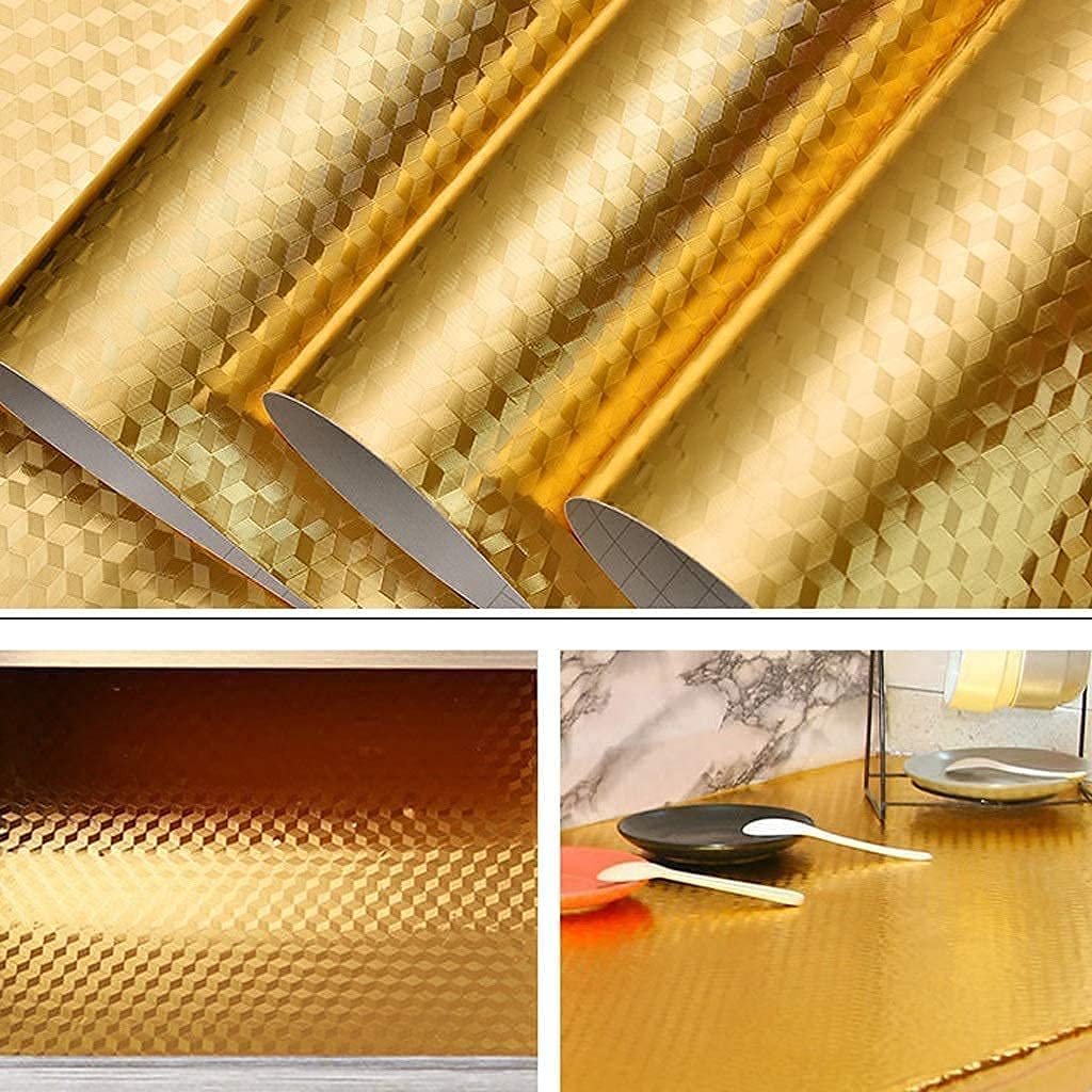 Elton Kitchen Backplash Wallpaper Oil Water Proof Heat -Resistant Stainless Steel Contact Paper Self -dishesvasher Countertop Cabinet Darre Darre Shelf Liner (30×300 cm, Gold foil mosaic)