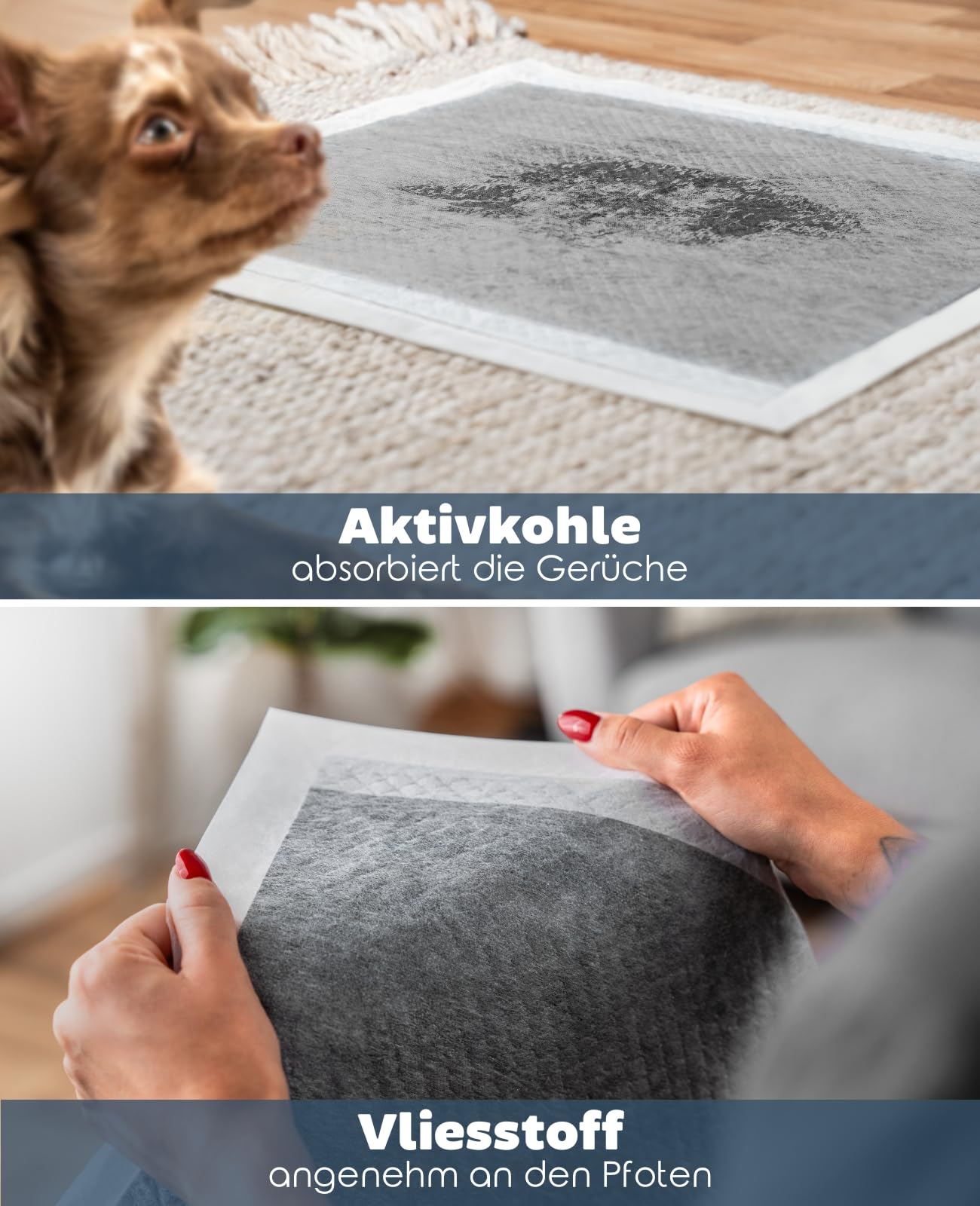 lionto Kohlefaser Welpenunterlagen, 6-lagige Trainingspads für Hunde mit Klebestreifen, 60x60 cm, 100 STK., auslaufsicher & robust, hohe Saugfähigkeit für kranke & inkontinente Tiere, schwarz/weiß