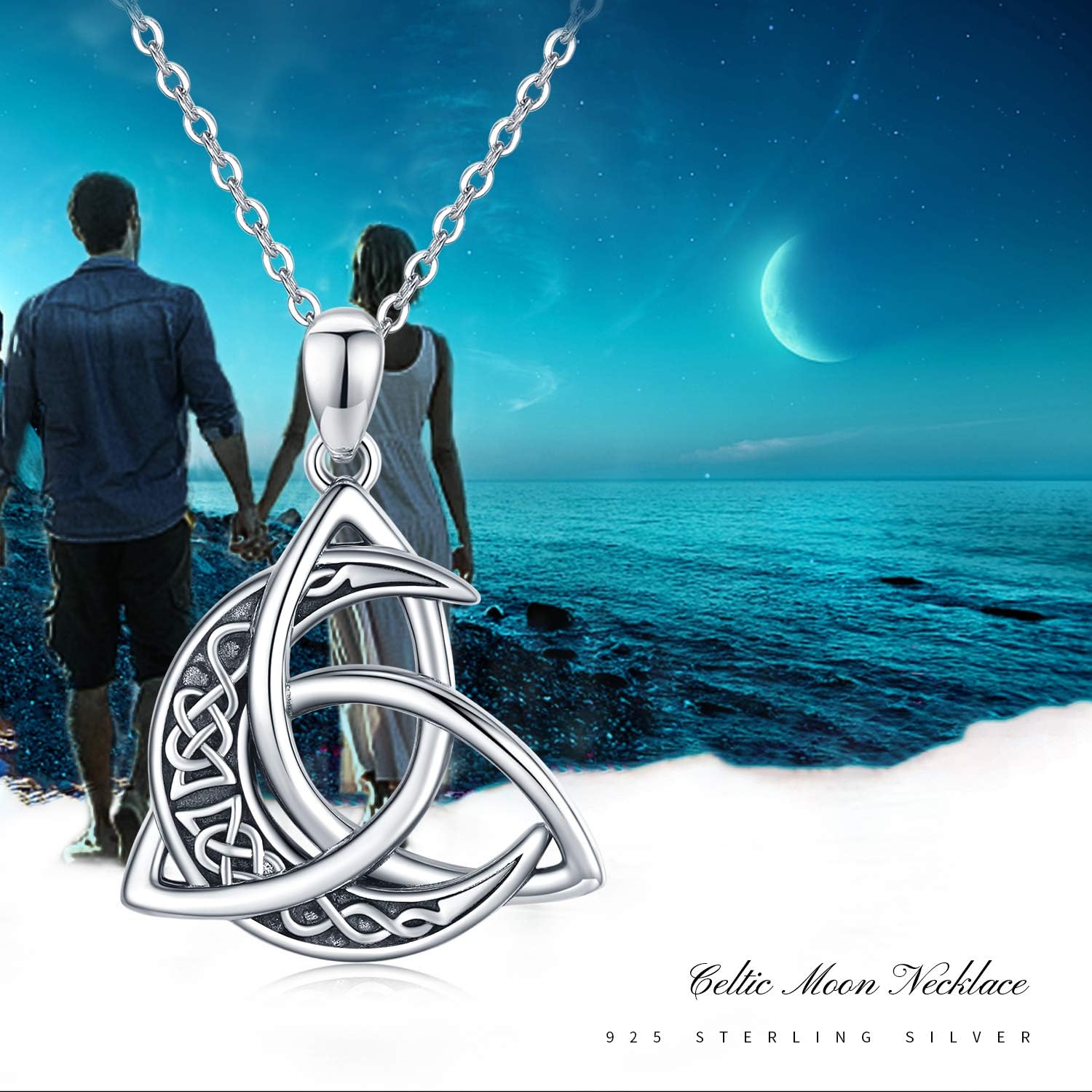 CHENGHONG Celtic Moon Necklace for Women 925 Sterling Silver Celtic Knot Moonstone Pendant Necklace Crescent Irish Necklaces Celtics Jewelry Gift for Women Men - Image 7