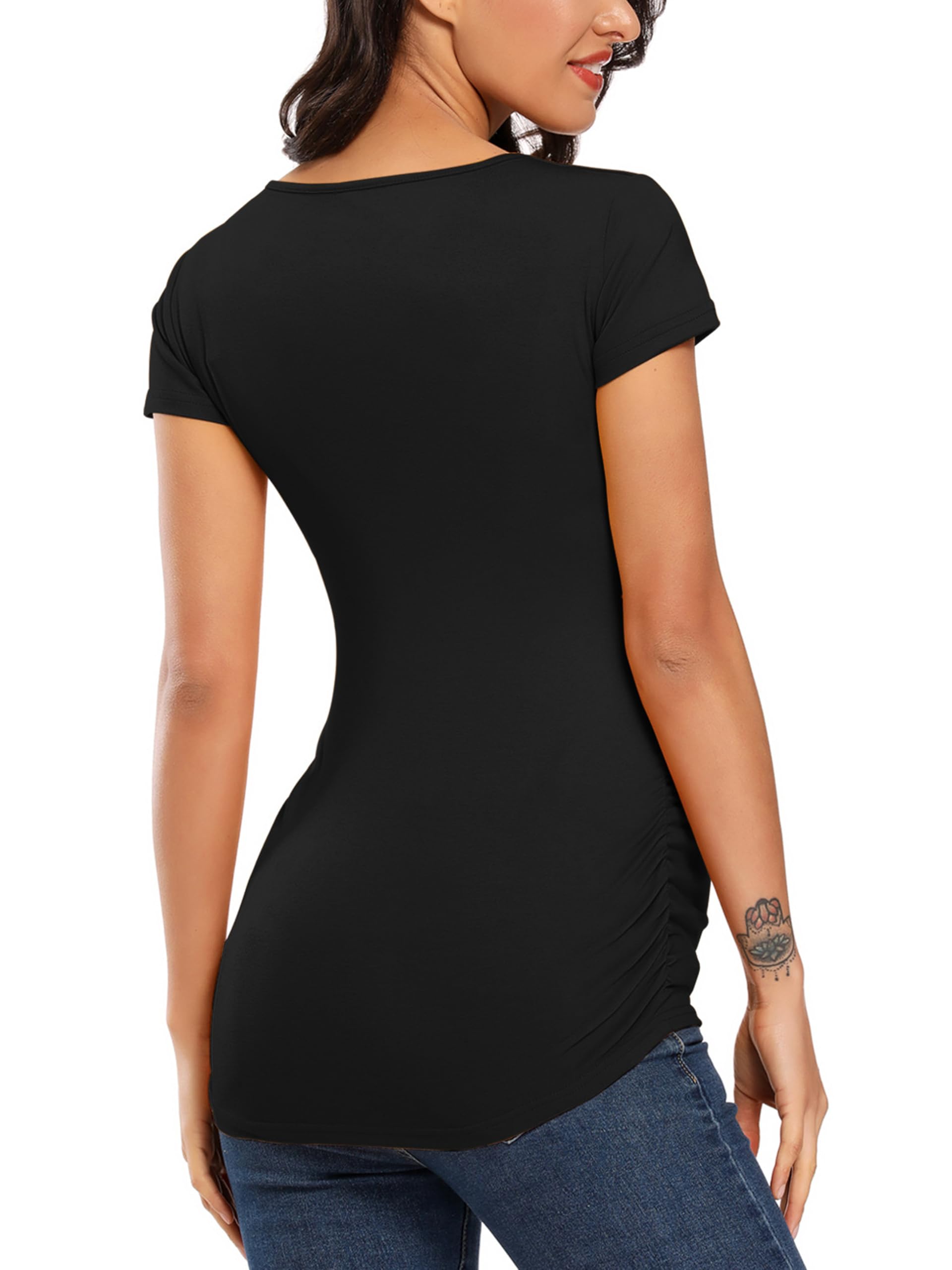 Love2Mi Damen Stillshirt Kurzarm Umstandsshirt Umstandsmode V-Neck Schwangere Nursing Tops - 5