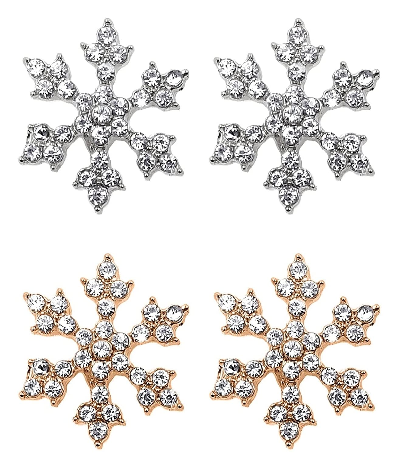 Christmas Stocking Stuffer Ideas for Women, Tweens, Teens, Girls, Sparkling Crystal Snowflake Stud Plated Earrings Xmas Holiday Winter Bridal Fashion Jewelry Gifts