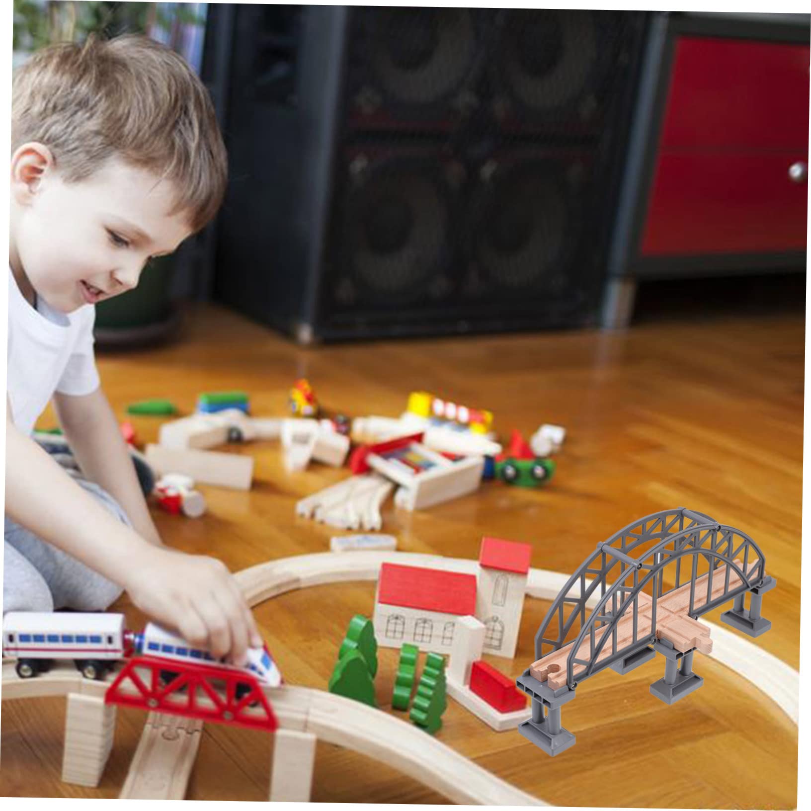 Uonlytech Ponte Binario Trenino per Bambini, Accessorio Ferroviario 1 Pezzo | Abs e Legno, Leggero, Allena Manualità e Pensiero Creativo, per Giochi di Costruzione e Percorso