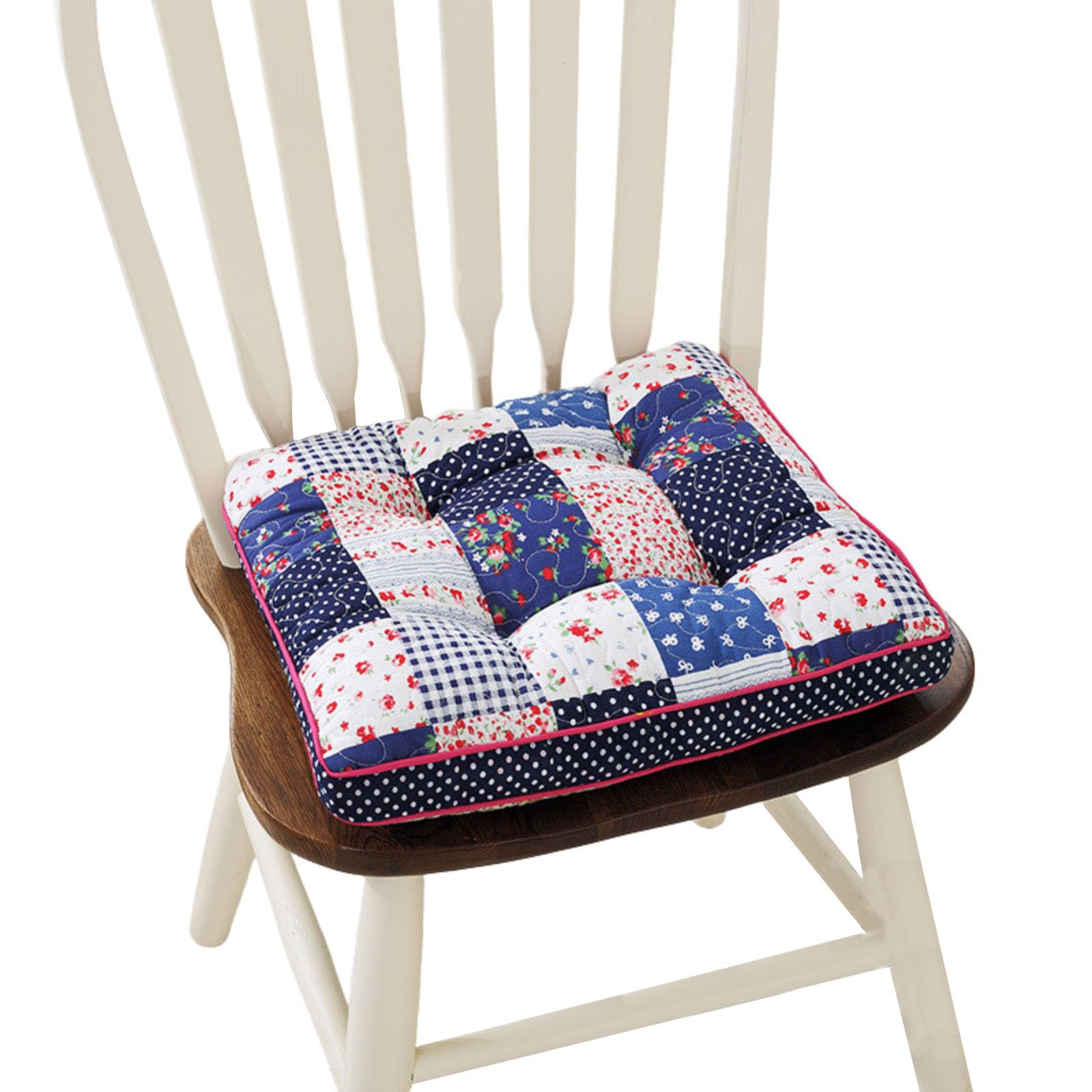 Huierxun Boho Cotton Quilted Chair Cushion for Dining Chairs Non Slip Soft Comfortable Chair Pads with Ties Patchwork Printed Seat Cushion for Kitchen