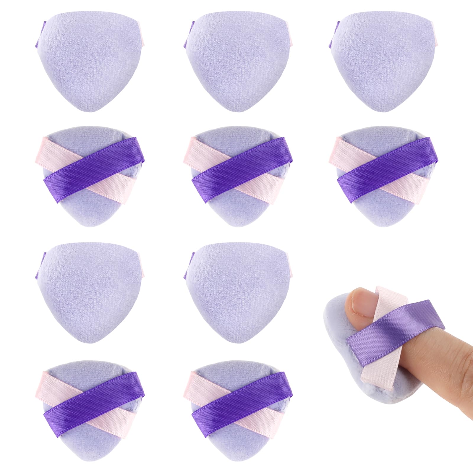 MOZEAT LENS 10Pcs Finger Puff,Mini Triangle Makeup Puff Triangle Powders Puff with Finger Puff Mini Makeup Puff Precise Concealing & Brightening Wet and Dry Cosmetic Foundation Makeup Tools, purple