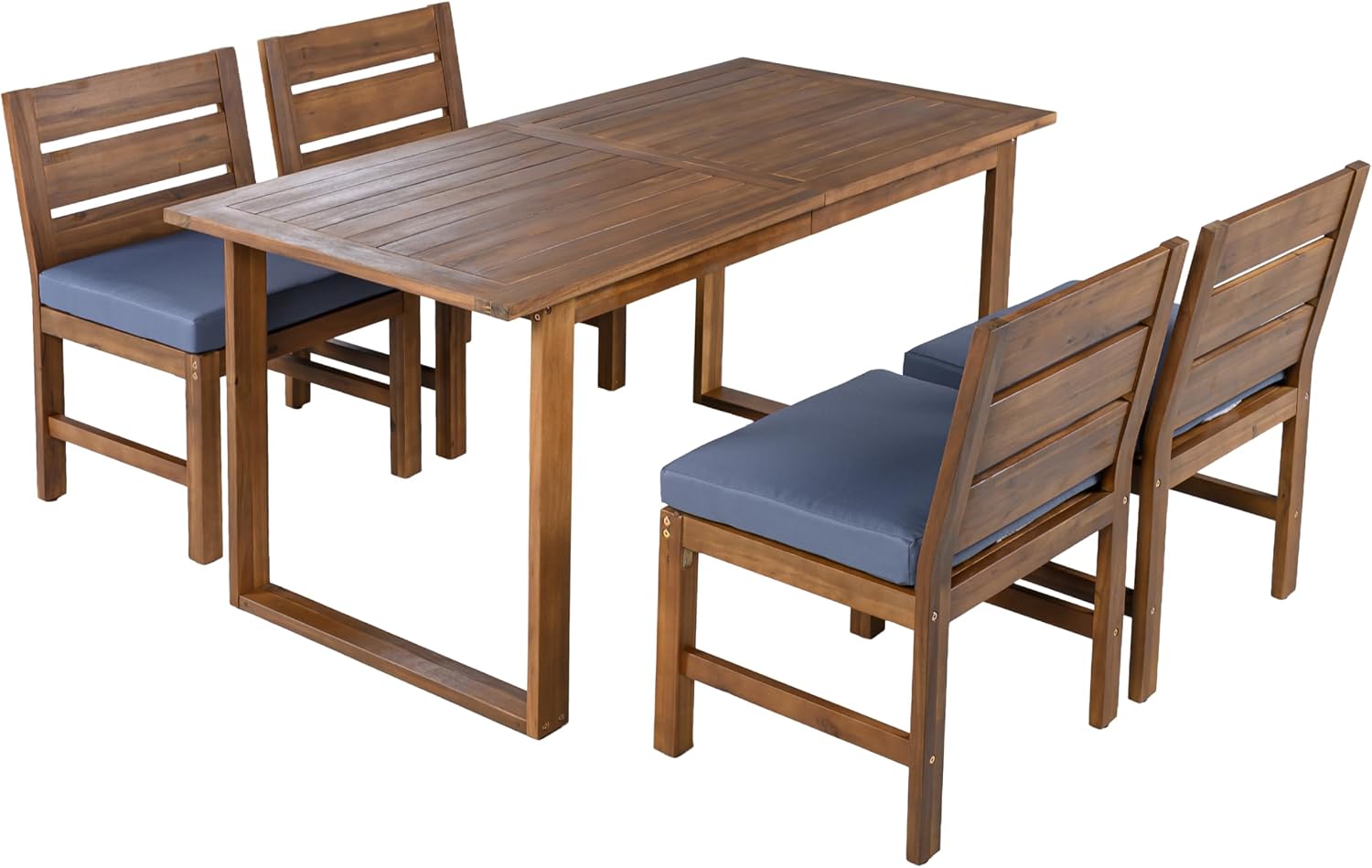 Farmhouse 5-Piece Outdoor Patio Dining Set with Adjustable Legs,Acacia Wood Dinning Set for 4,for Backyard, Garden, or Deck (Brown,Gray-FP)