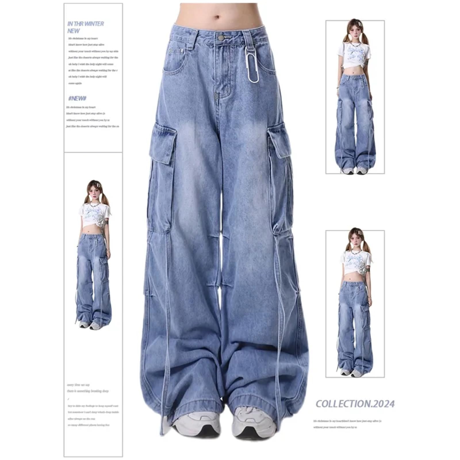 Dżinsy damskie spodnie damskie bojówki damskie Streetwear z wysokim stanem i szerokimi nogawkami