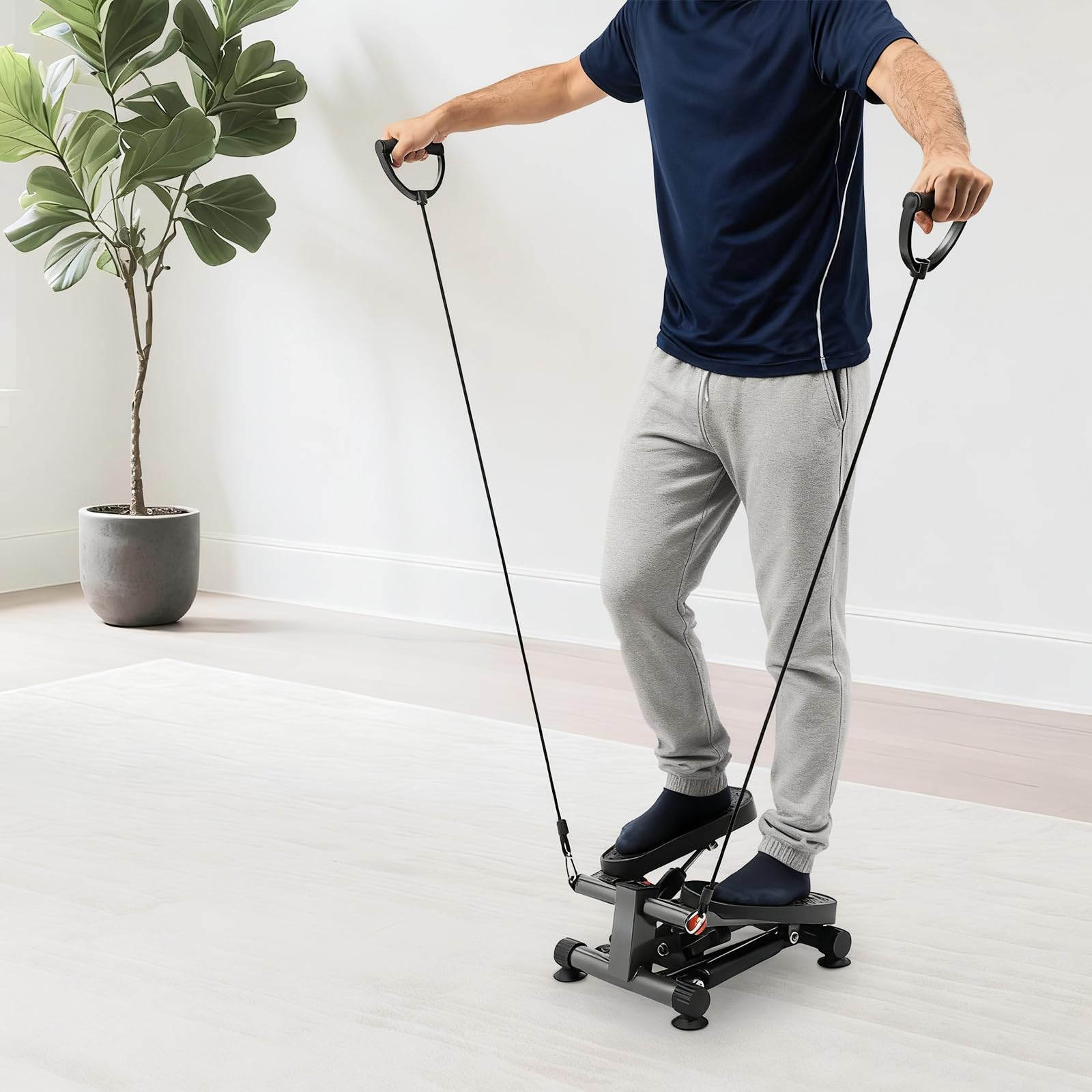 Stepper do domu z linami zasilania, 2 w 1, sprzęt fitness, maks. 150 kg | Trenażer pedałów z wyświetlaczem LCD, układem hydraulicznym, taśmami do treningu nóg i ramion, rehabilitacji, domu, biura