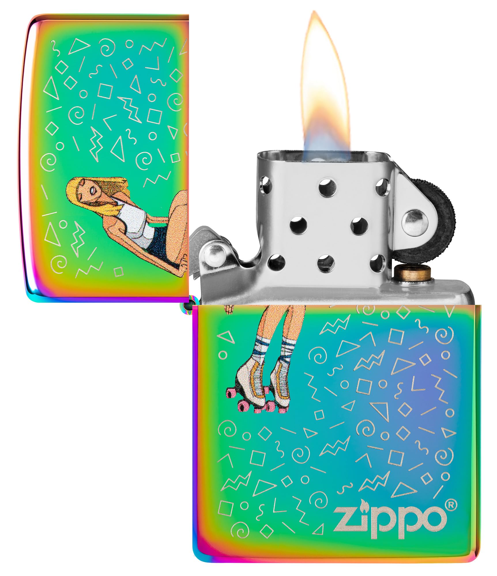 Zippo Encendedor a Prueba de Viento - Roller Skate Girl - Acabado Multicolor, Grabado Láser - Recargable - Reutilizable - Diseño a Prueba de Viento - Caja de Regalo - Hecho en EEUU