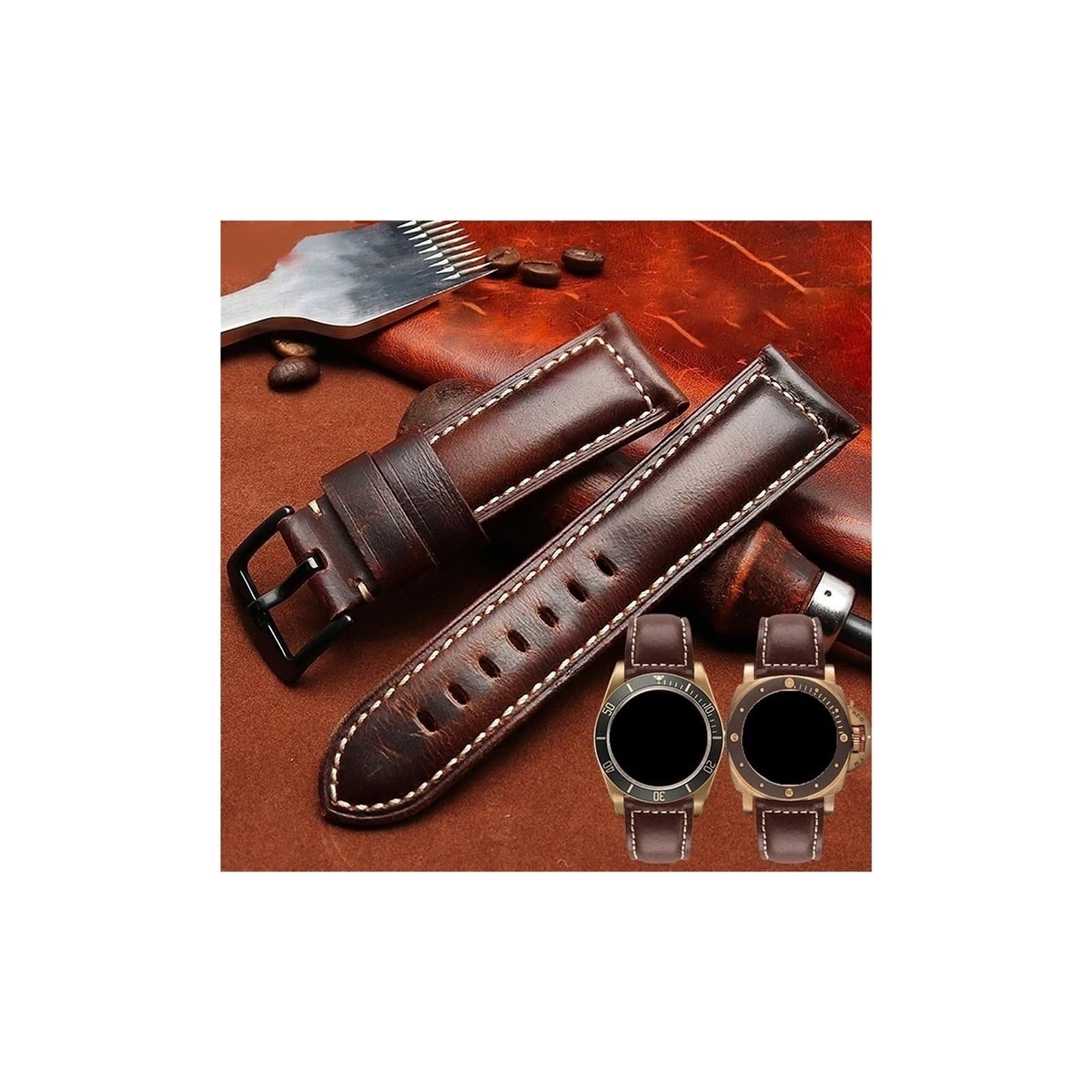 Correa de reloj de cuero retro Compatible con relojes de pulsera Compatible con Panerai/Seiko/Tissot for hombre
