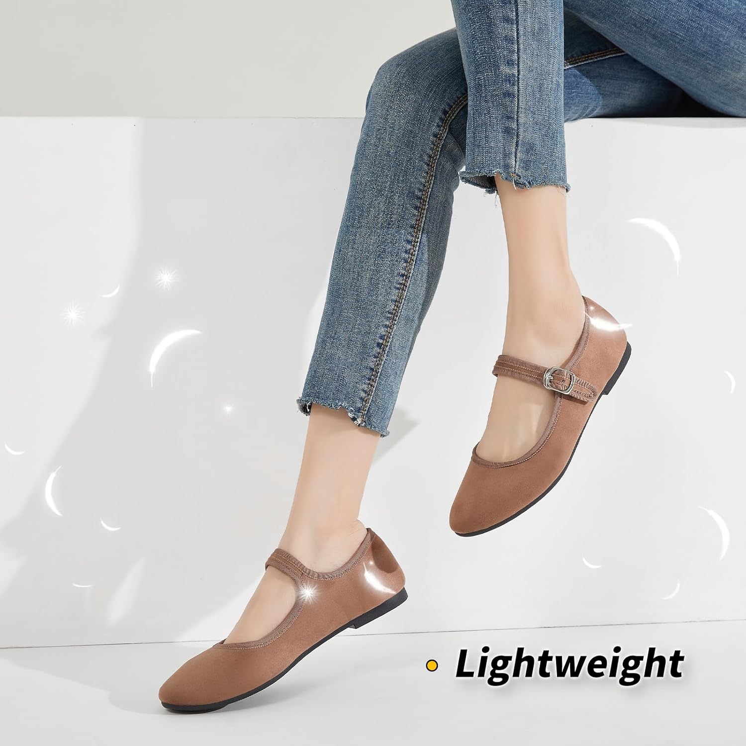 BABUDOG Womens Mary Jane Flats with Strap,Faux Suede Black Flats Shoes,Flats Shoes Women Dressy Comfortable - Image 3