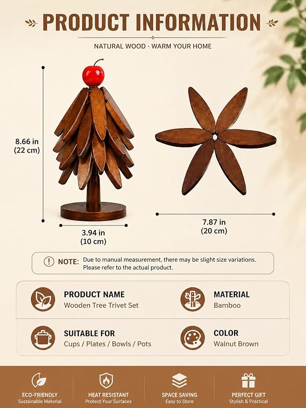 KOWINDA Christmas Tree Coasters Set of 5 Brown-apple – Christmas kitchen gift idea