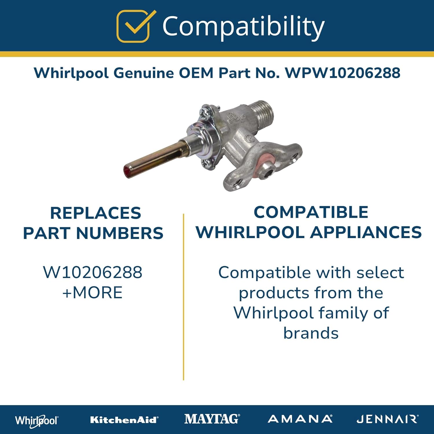Whirlpool WPW10206288 Genuine OEM Gas Range Surface Burner Valve Replacement Part - Replaces W10206288