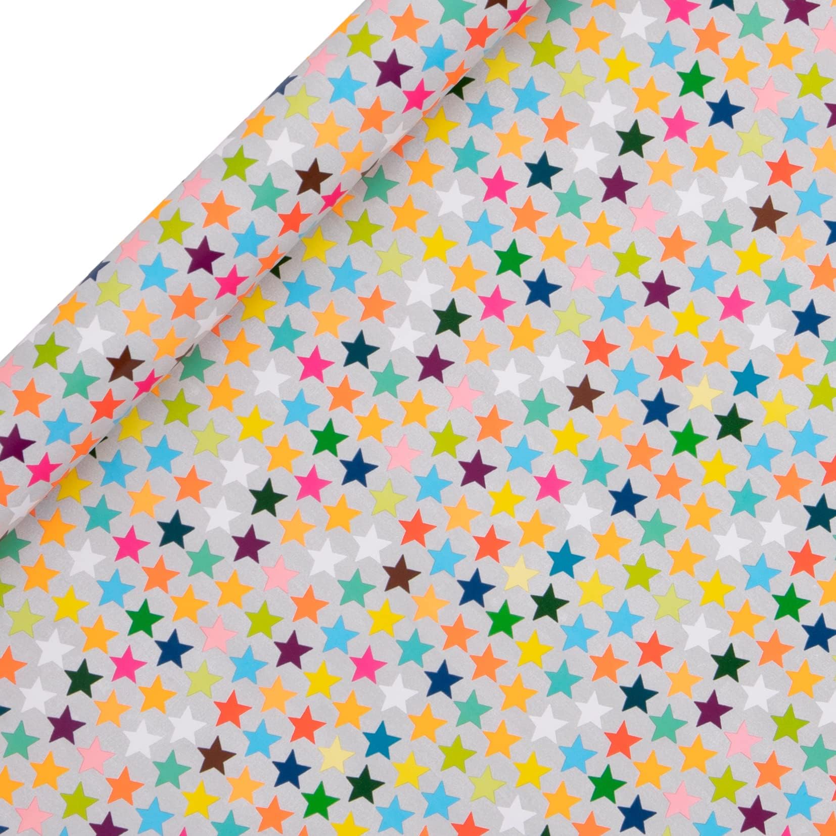 Glick Luxury Roll Wrap, Stars Happy Birthday Wrapping Paper, 4 metres x 70 cm, Multi-Coloured