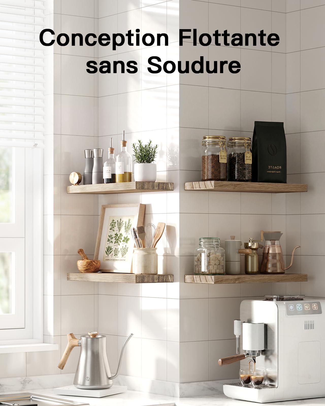 Amada Etagere Murale de Salon, Bois de Paulownia, Lot de 4, Brun Clair