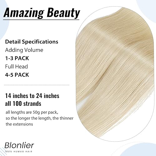 Miniatura 3 de Extensiones de cabello humano rubio con punta en I de color, 14 pulgadas, extensiones de cabello rubio platino, 50 hebras1.76 oz, extensiones de