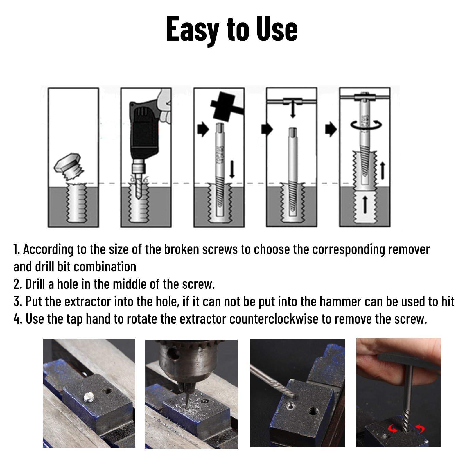 11PCS Extractores de Tornillos HSS Extractor de Tornillos Dañados Juego de Extractores de Taladro de Tornillos Rotos Tornillos Herramienta de Extracción Extraída con Caja