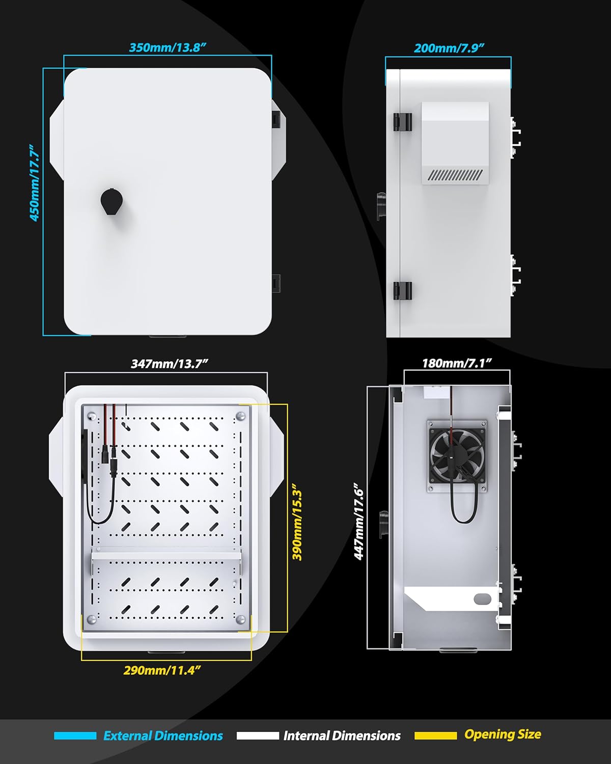 Outdoor Electrical Box with Thermostat and Fan, Precise Temperature Control 0.1°F, IP65 Water Resistant Rating, Galvanized Steel, Aluminum Rear Beam(17.7" x 13.8" x 7.9") - Image 6