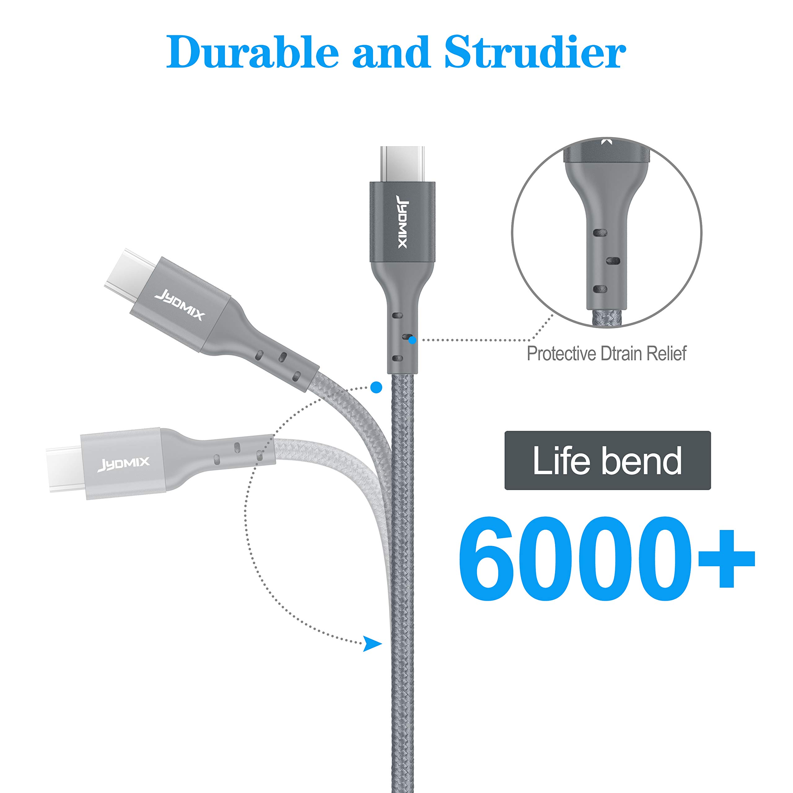 USB Type C to USB C Cable 2.0 (6ft) 20V/3A 2 Pack Fast Charger Cord (Silver, 6ft) 5