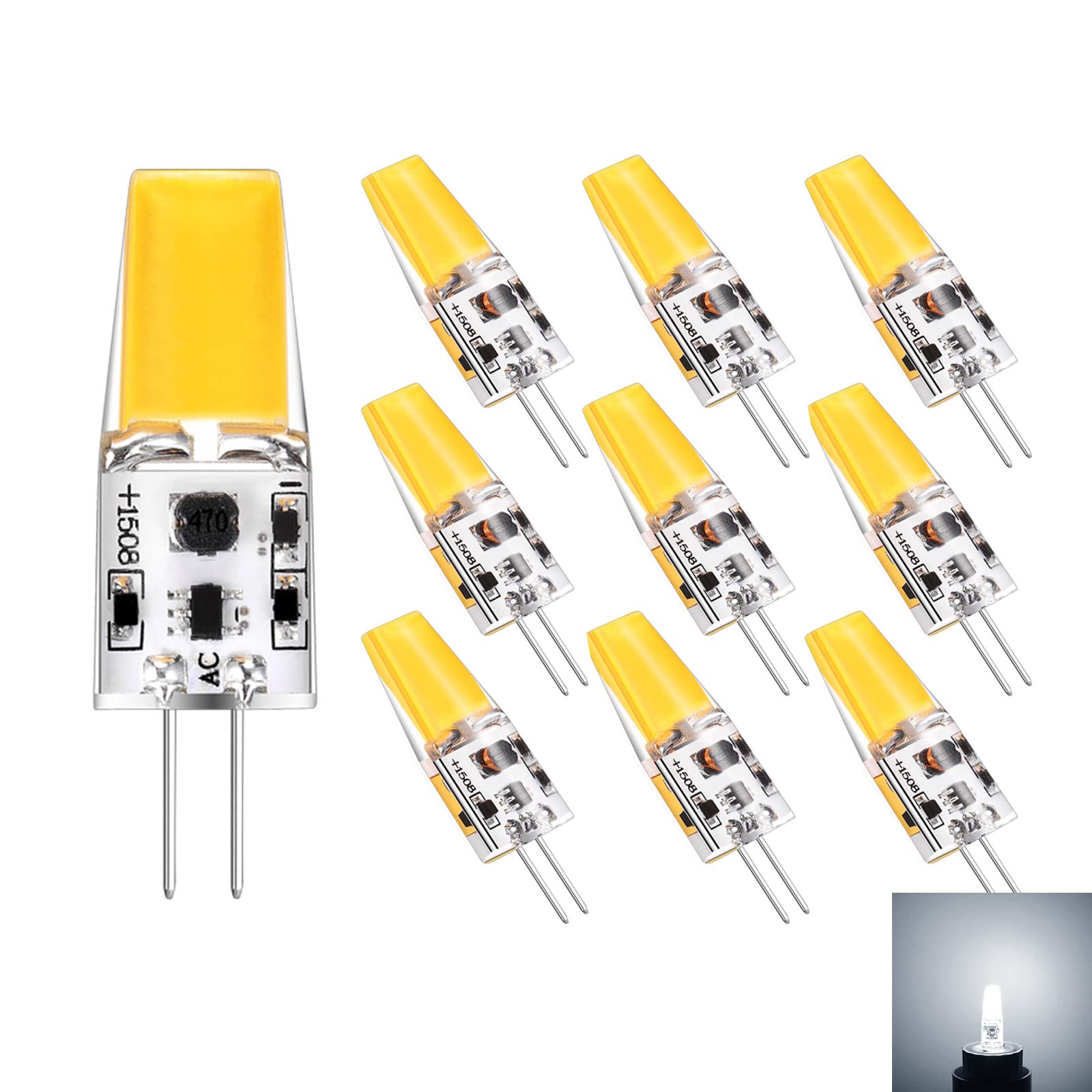 HHZY G4 LED Light Bulbs Lighting Dimmable, 5W Equivalent To 50W AC/DC 12V, G4 JC Tybe Bi-Pin Base LED Bulbs, No-Flicker 500LM, Energy Saving Light Bulbs, 10 Pack,Cool White 6000K