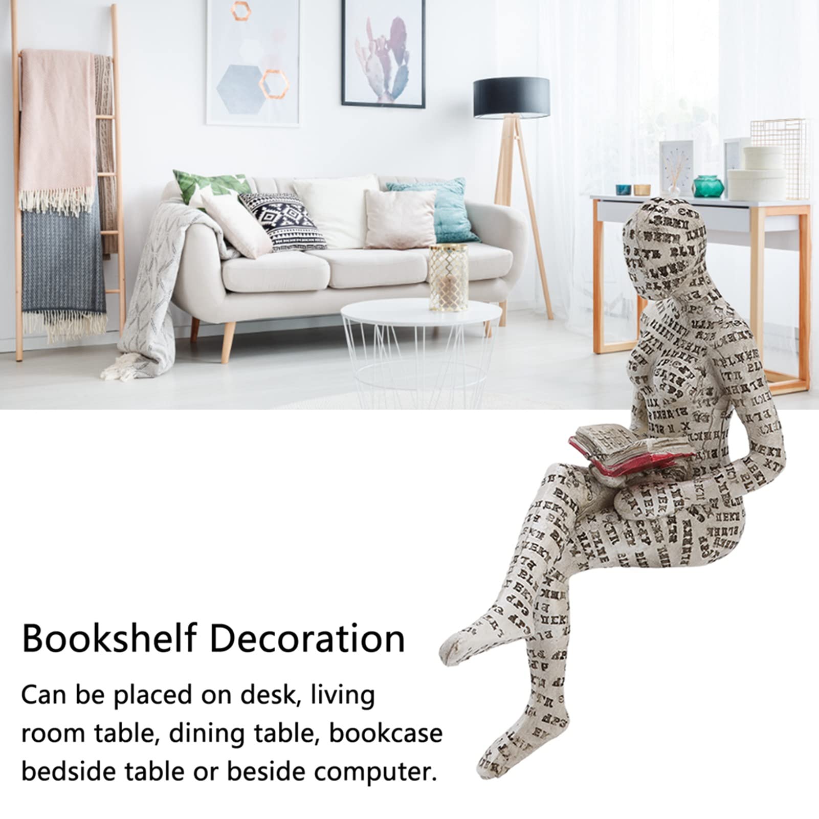 Jeanoko Resin Reading Woman Figurine,Bookworm Sculpture Resin Abstract,Thinker Sculpture,Innovative Lady Reading Pulp Molding for Home Decoration(E) - Image 2