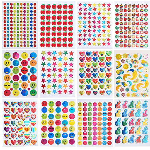 Coopay 7060 Pieces Teacher Stickers for Kids, Reward Stickers Mega Variety Pack, Incentive Stickers for Teacher Supplies Classroom Supplies Including Heart, Smiley Face, Star, Moon, Apple