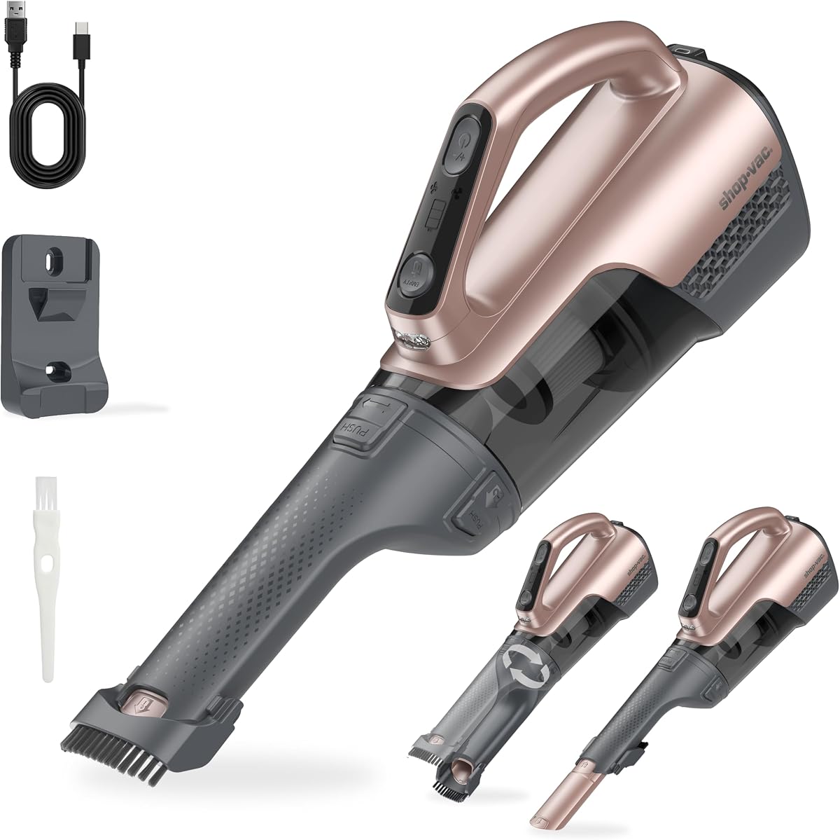 Shop-Vac S2 12V Handheld Vacuum Cordless, Rotatable Nozzle, Champagne Gold | Dual-Speed Powerful Portable Car Vacuum Rechargeable, Wall-Mounted Lightweight Hand Vacuum for Home & Car, LED, HEPA Filter