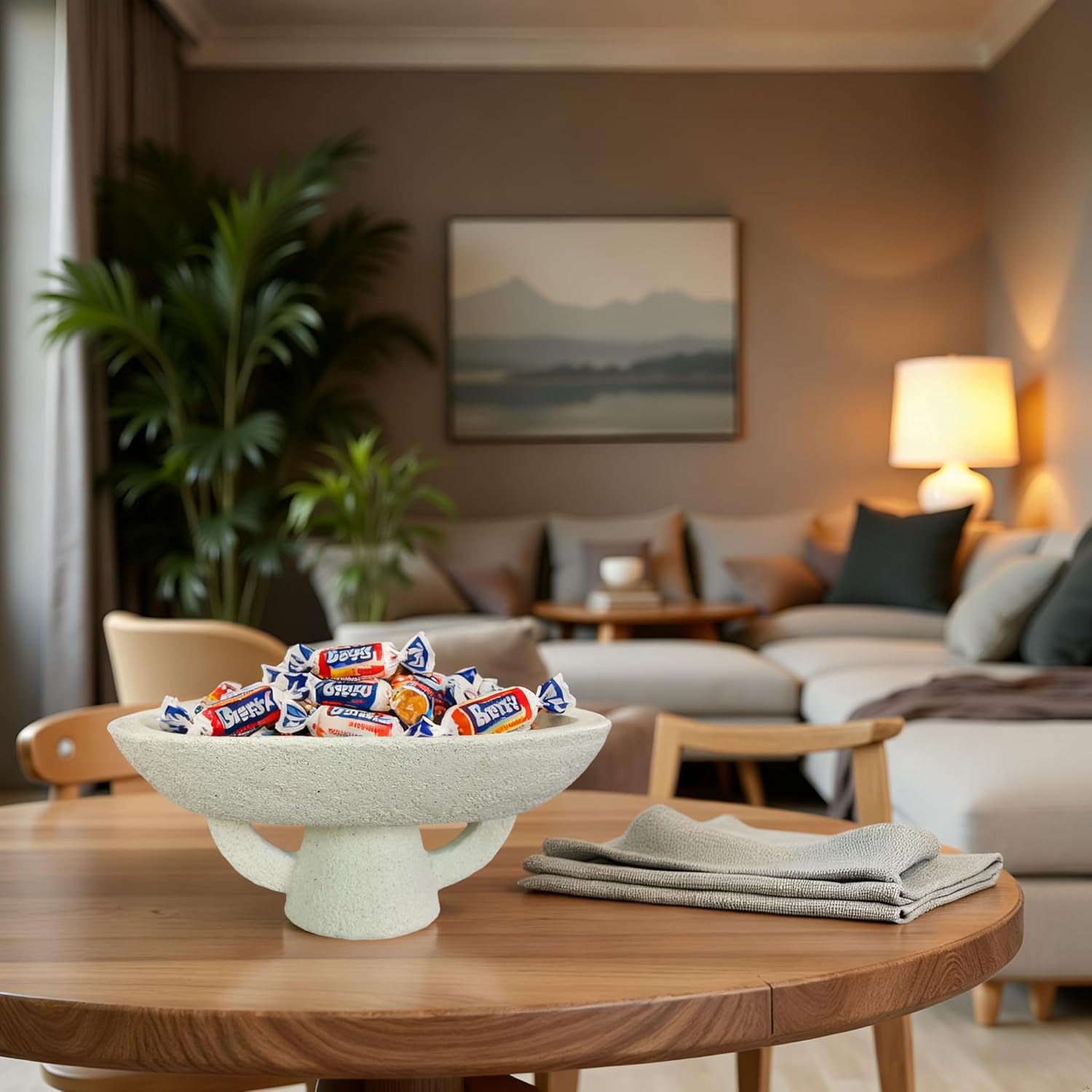 Boho Modern Decorative Bowl decor - Multi functional modern home Pedestal decoration bowl,Handicraft Bowls,Stylish Key Bowl for Entry Table,Fruit Bowls for Kitchen Counter,Artificial Stone White