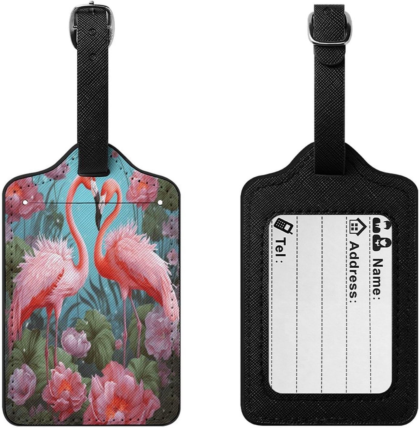 Flamingo Love Flowers PU Leather Luggage Tag for Suitcases image 3