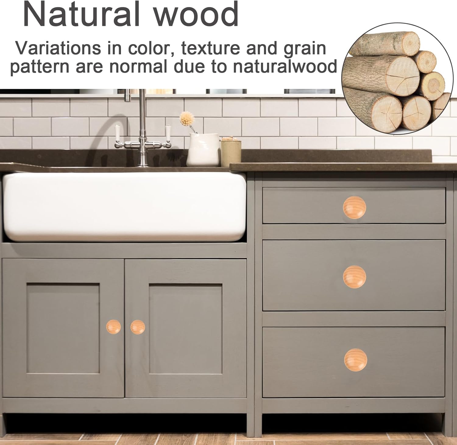 Wooden Cabinet Knobs with Screws, Wood Drawer Knobs, 6 Pack Wooden Door Knobs, Wood Cupboard Knob Handles Round Knobs for Cabinet, Cupboard, Wardrobe, Door Knobs for Cupboards