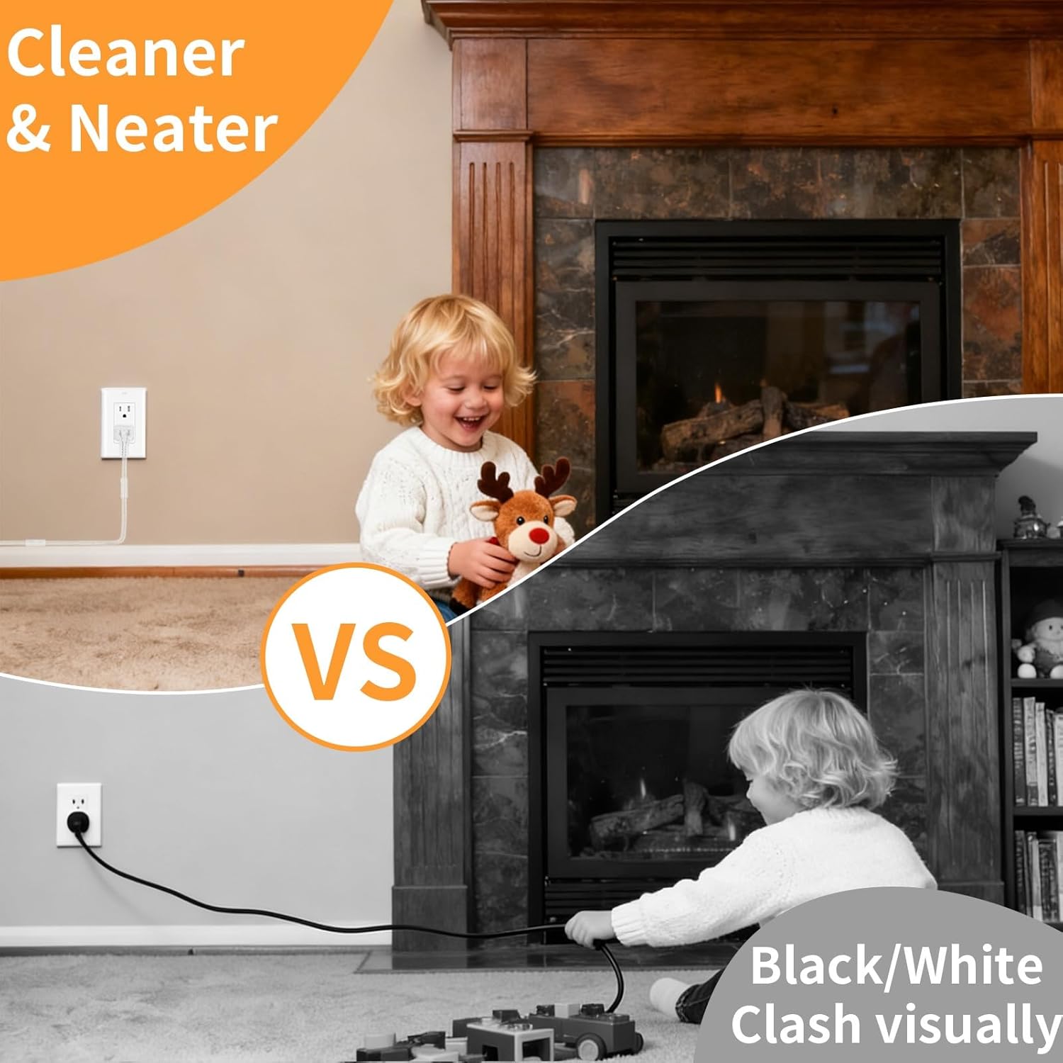 3.2 Feet Clear Extension Cord Indoor Thin with UL-Certified, Short Extension Cord, Invisible Single Plug Power Cable for Halloween Decor, 2 x 18AWG 7A/125V, Male to Female, 2 Pack