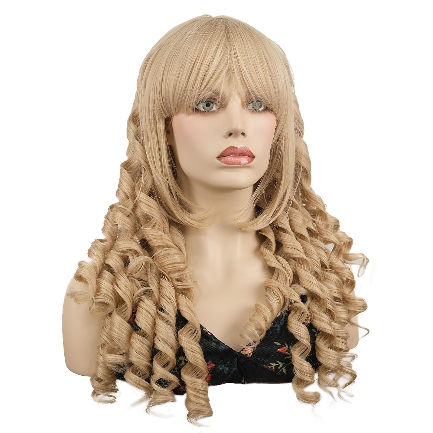 Aimole Long Curly Wigs Golden Synthetic Women Wig Cosplay Heat Resistant Hair