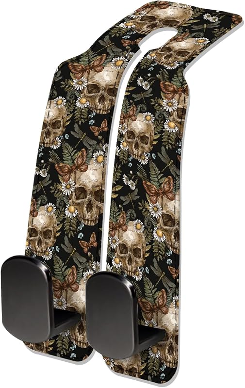 Gancho para Encosto de Cabeça Automotivo NUGGHU em Couro com Estampa Cute Retro Flower Skulls