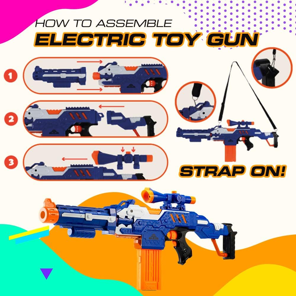 Zetz Brands Automatic Toy Foam Blasters Kids - Electric Soft Dart Launcher Set with Scope and Shoulder Strap - Premium Blaster Toys Playset for Boys, Girls, Kids, and Adults - Includes 40 Soft Darts : Toys & Games