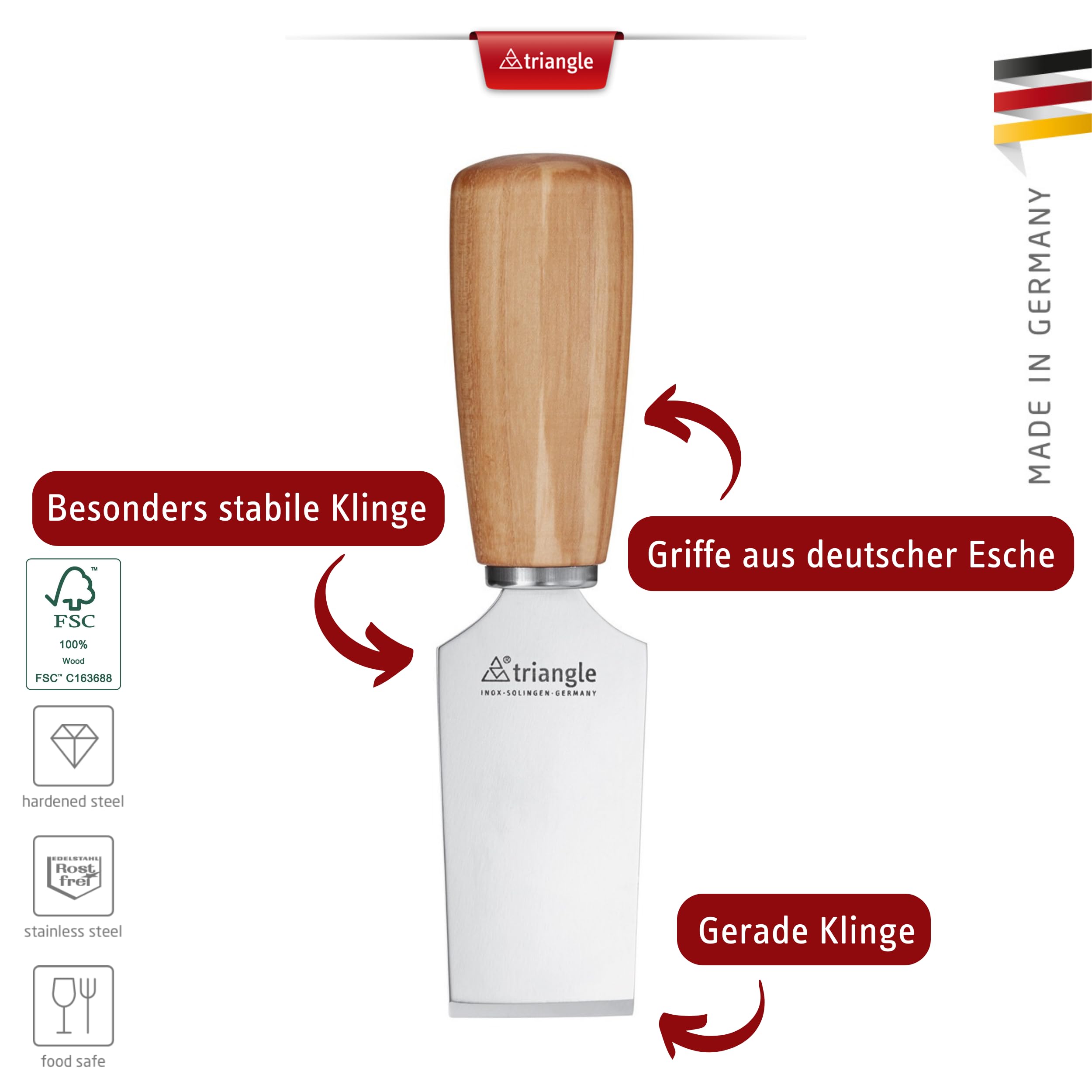 triangle Parmesanmesser-Set Soul, 2-tlg. - Made in Germany | Käsemesser aus FSC-zertifizierter Esche mit Edelstahlklinge - spitze und gerade Klinge im Set