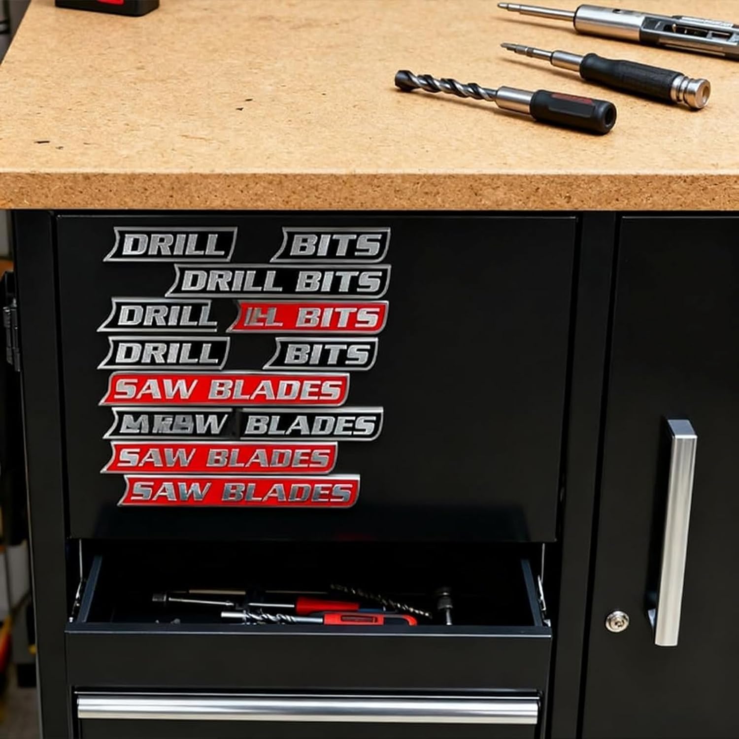 12 Pack of Magnetic Toolbox Labels, 3D-Printed Tool Box Labels Magnet for Tool Organization, General Organizer Drawer Tags for Steel Toolboxes, Carts and Cabinets (Black, 24pcs)